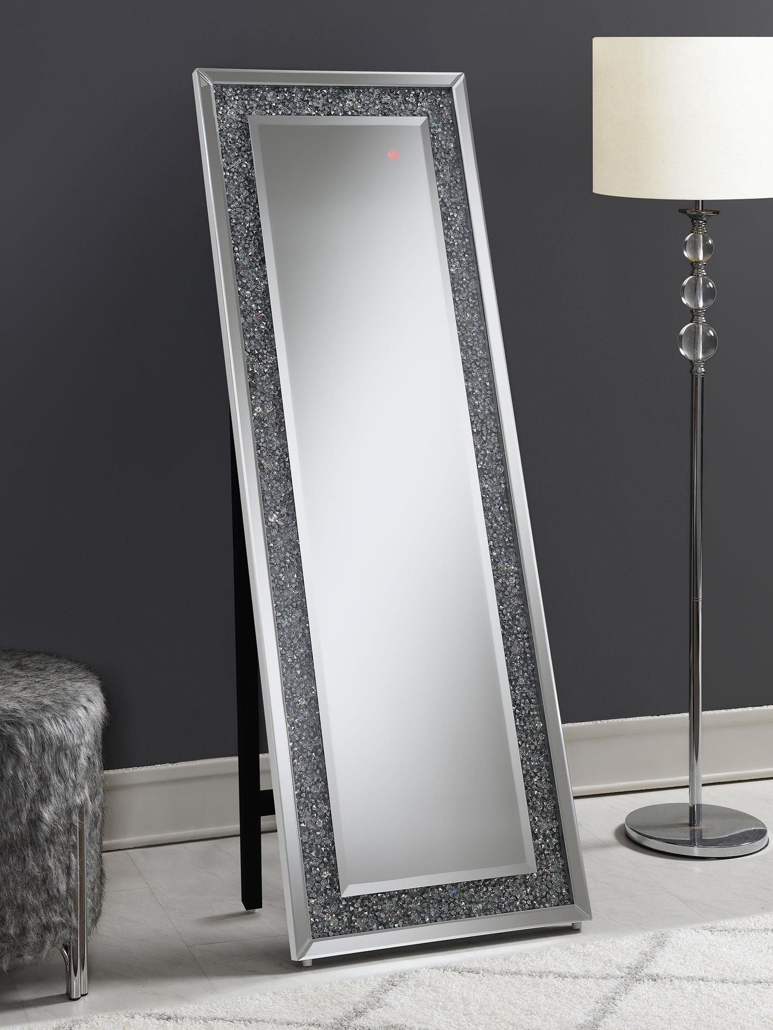 Carisi 22 x 61 Inch Faux Crystal LED Standing Mirror Silver_x000D_