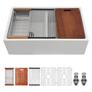 Farmhouse Sink Workstation 33" Ceramic Double Bowl Kitchen Sink With Ledges - White