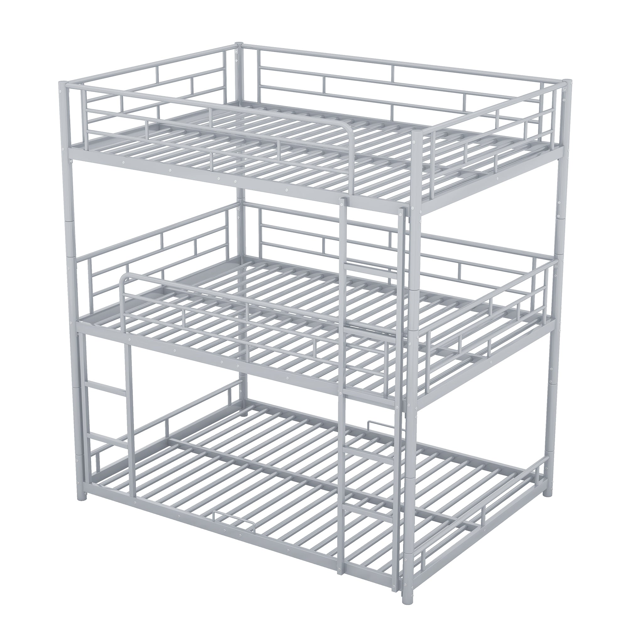 Metal Full Size Triple Bunk Bed, Silver