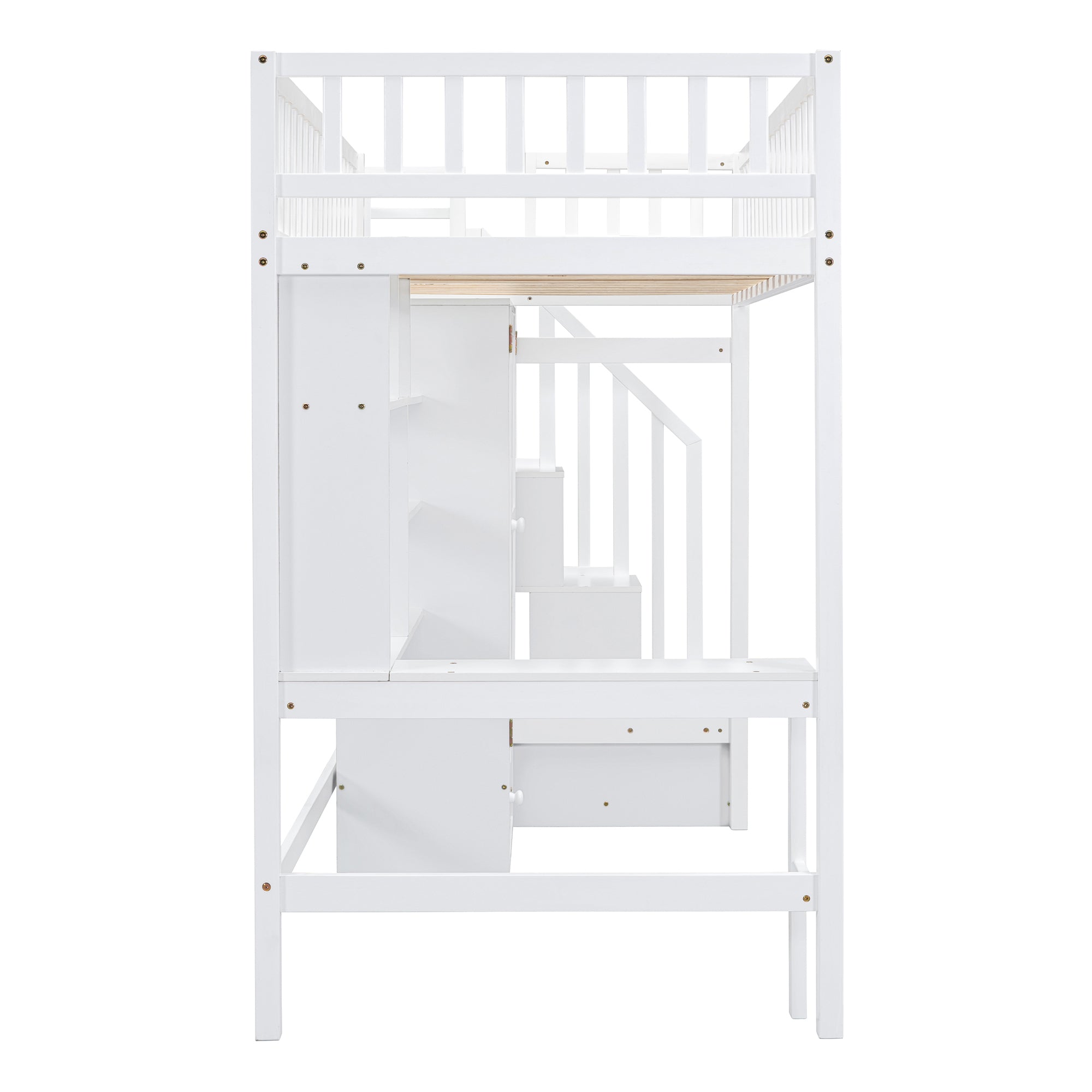 Twin size Loft Bed with Bookshelf,Drawers,Desk,and Wardrobe-White - Atlantic Fine Furniture Melbourne FL