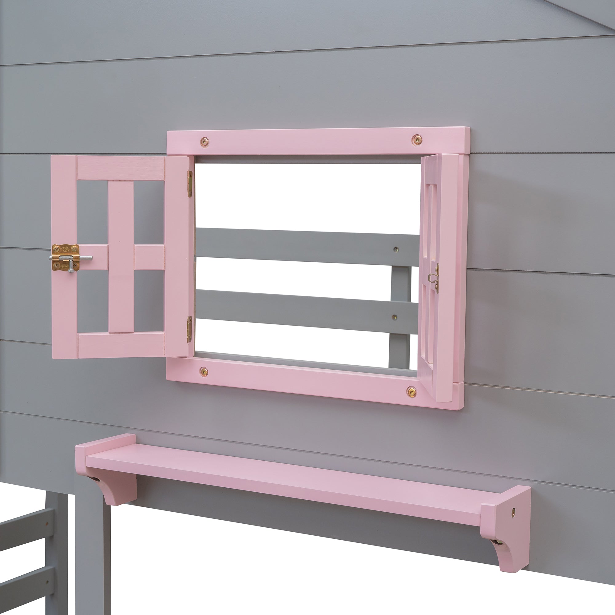 Twin over Twin Bunk Bed with 2 Drawers, 1 Storage Box, 1 Shelf, Window and Roof-Gray(OLD SKU:LT000608AAE) - Atlantic Fine Furniture Melbourne FL