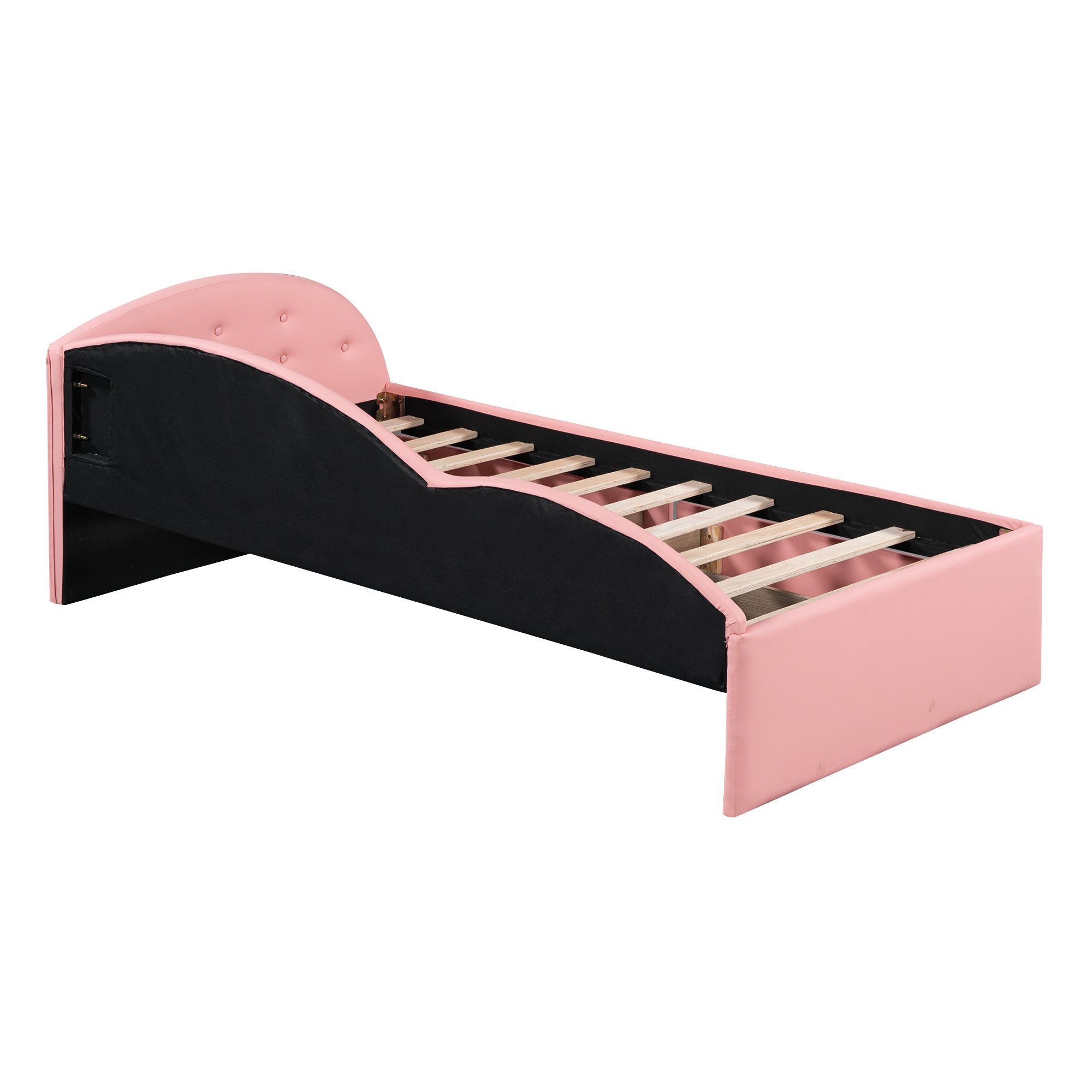 Twin Size PU Upholstered Tufted Daybed with Two Drawers and Cloud Shaped Guardrail, Pink - Atlantic Fine Furniture Melbourne FL