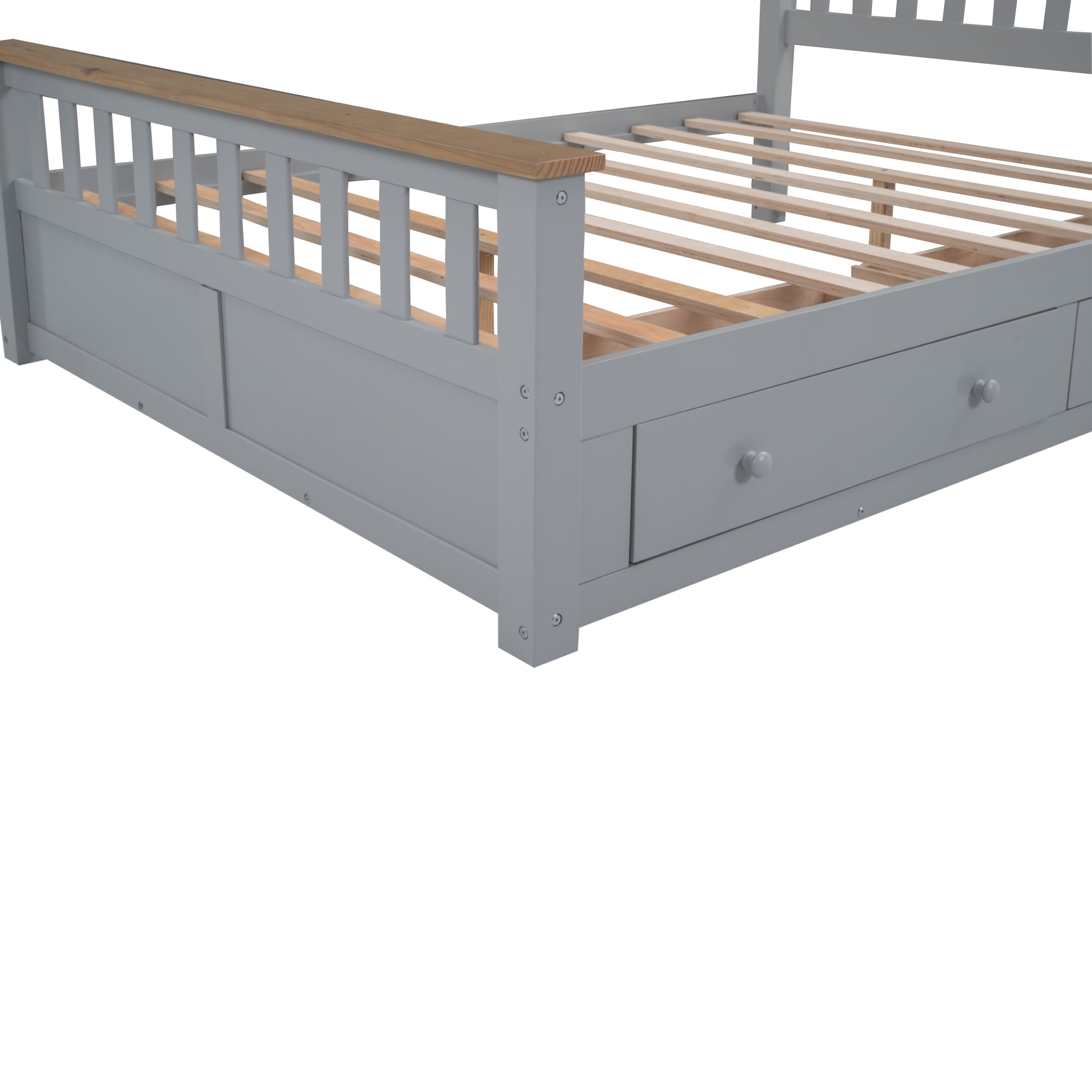 Queen Size Wood Platform Bed with Two Drawers and Wooden Slat Support,Gray+Natrual - Atlantic Fine Furniture Melbourne FL
