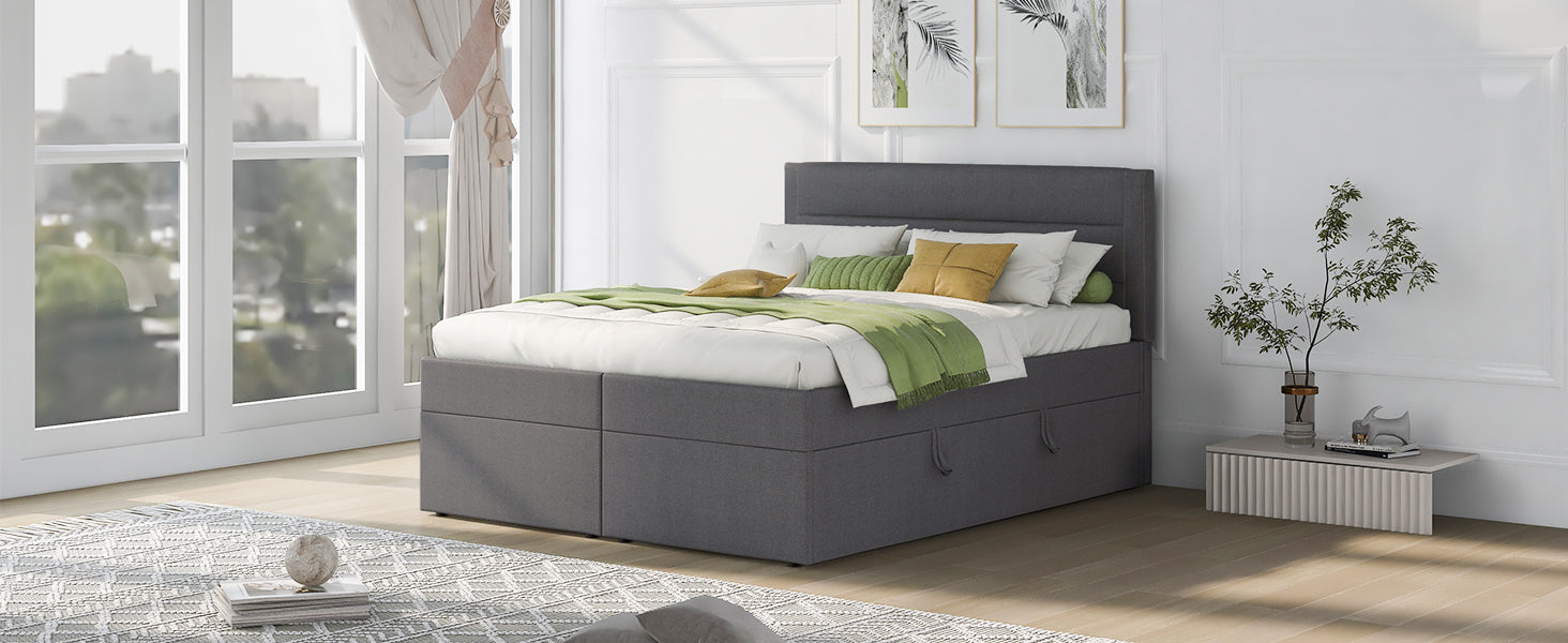 Queen Size Upholstered Platform Bed with Storage Underneath, Gray - Atlantic Fine Furniture Melbourne FL