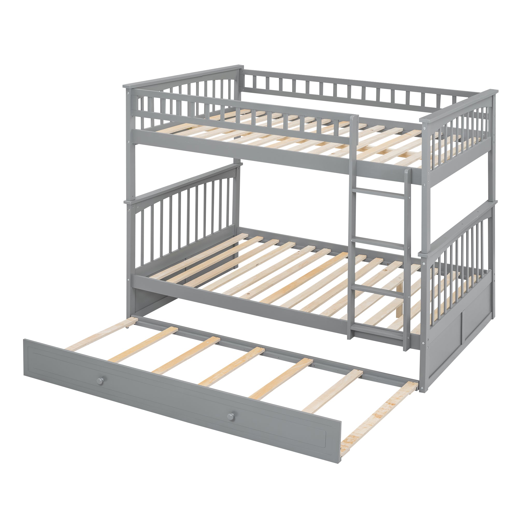 Full over Full Bunk Bed with Twin Size Trundle, Convertible Beds, Gray - Atlantic Fine Furniture Melbourne FL