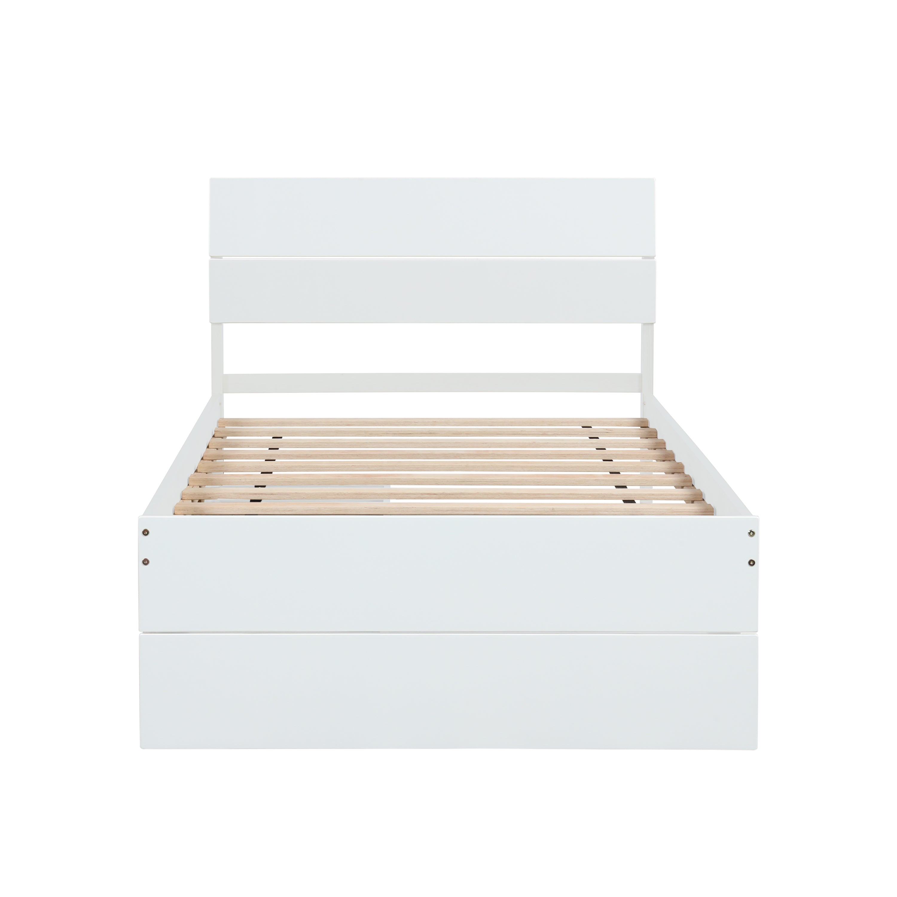 Modern Twin Bed Frame With 2 Drawers For White High Gloss Headboard and Footboard With Washed White Color