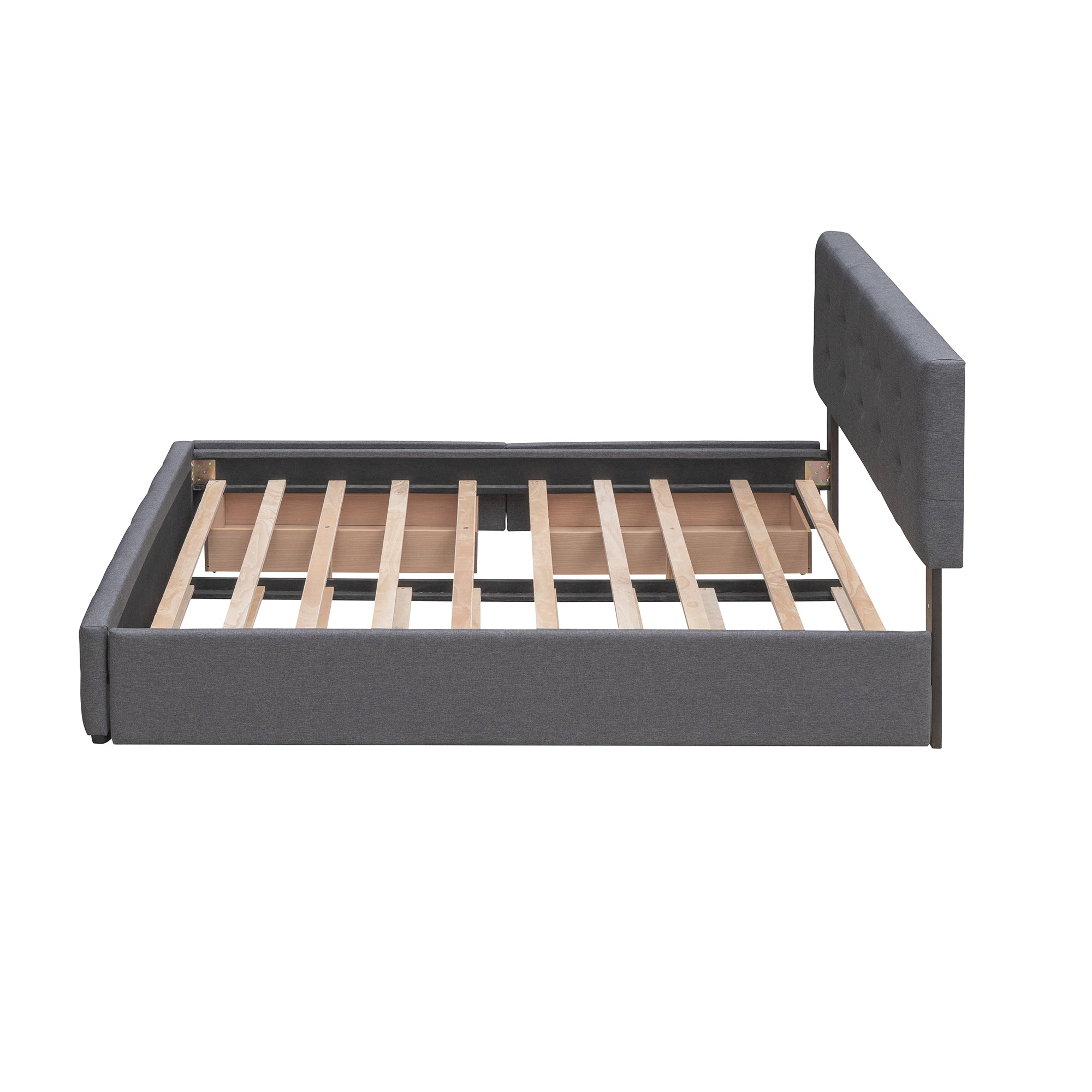 Upholstered Platform Bed with 2 Drawers and 1 Twin XL Trundle, Linen Fabric, Queen Size - Dark Gray(OLD SKU :LP000314AAE)