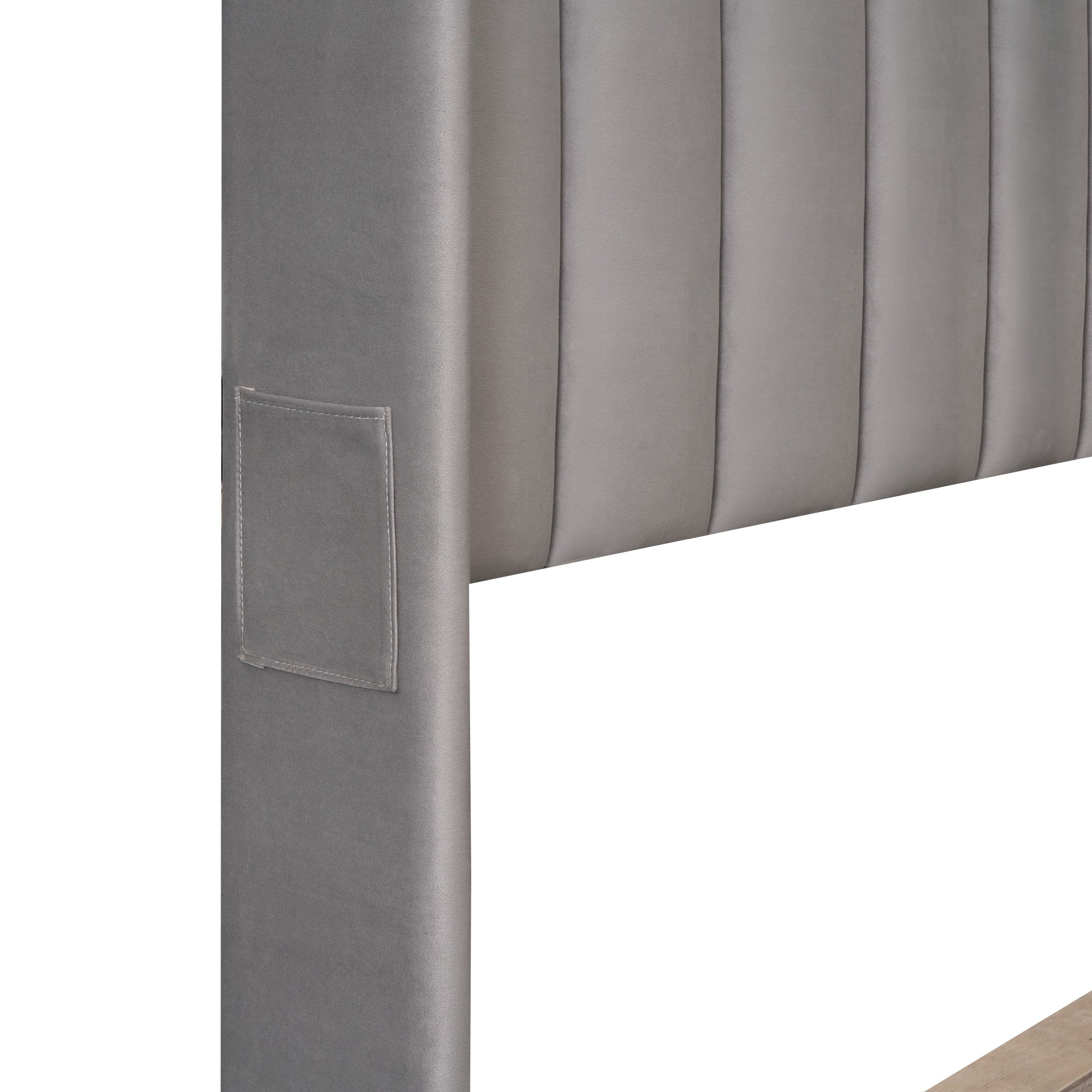 Queen Size Storage Bed Velvet Upholstered Platform Bed with a Big Drawer - Gray - Atlantic Fine Furniture Melbourne FL