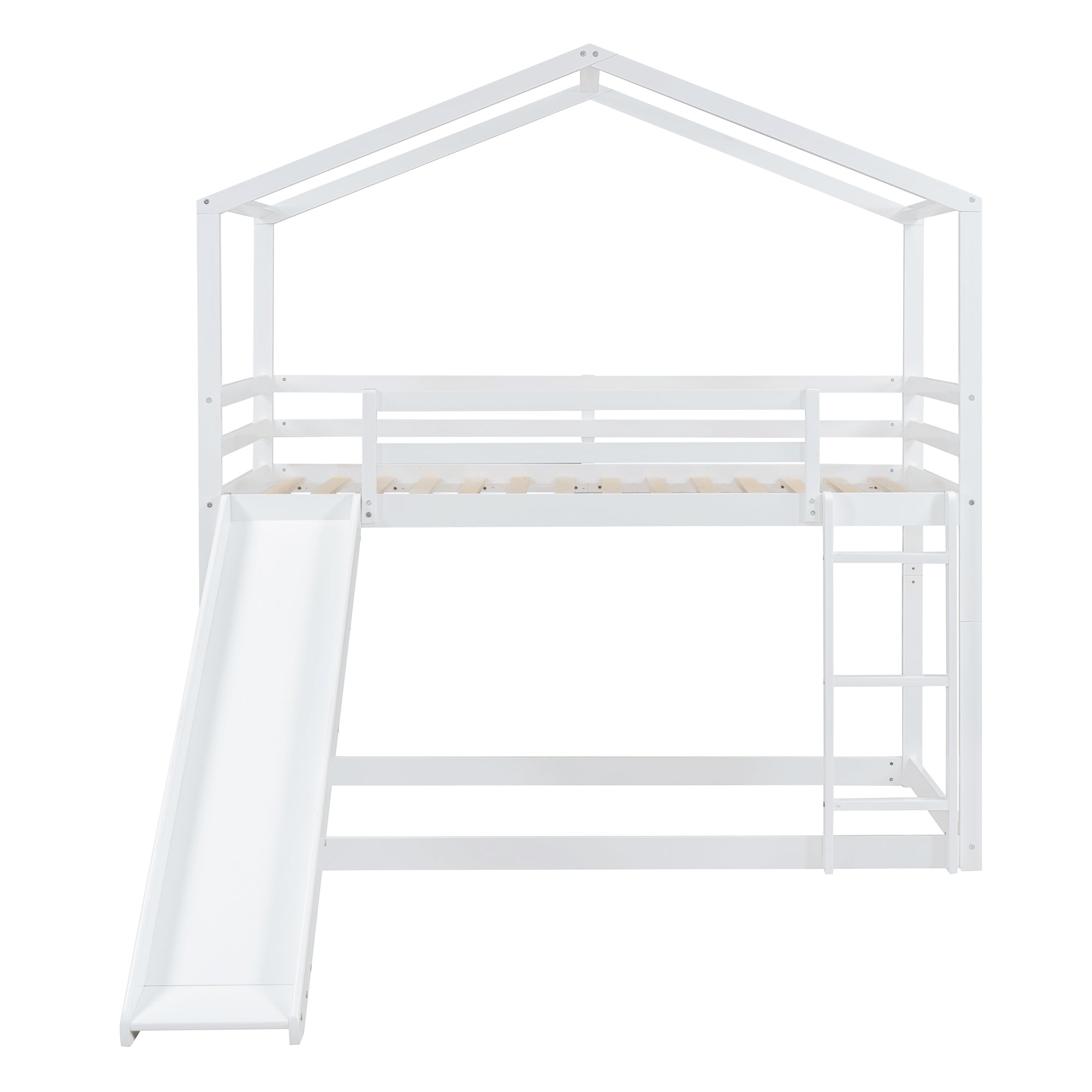 Twin Over Twin Bunk Bed with Roof, Slide and Ladder, White - Atlantic Fine Furniture Melbourne FL
