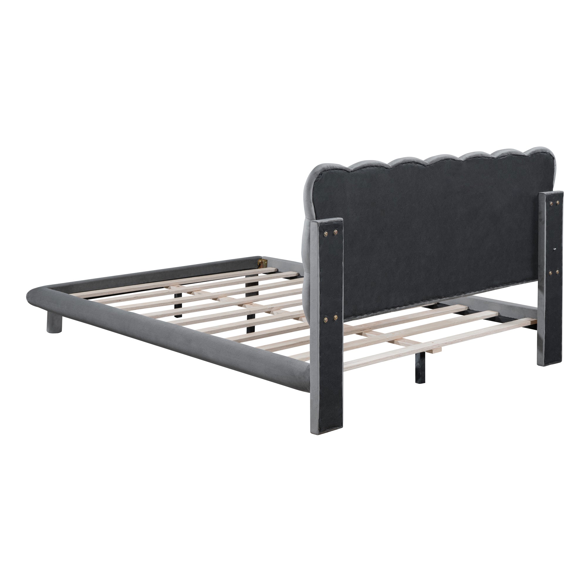 Full Size Velvet Platform Bed with LED Frame, Thick & Soft Fabric and Button-tufted Design Headboard, Gray - Atlantic Fine Furniture Melbourne FL