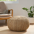 Handmade Jute Pouf With Cable Knit Pattern - Natural