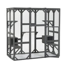 Outdoor Cat House Wooden Catio Enclosure With Cover - Large Cat Cage With Jump Platforms And Condos, Weatherproof - Gray