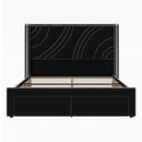 Modern Upholstered LED Bed Frame With Storage Drawers, Wingback Headboard, RGB Light