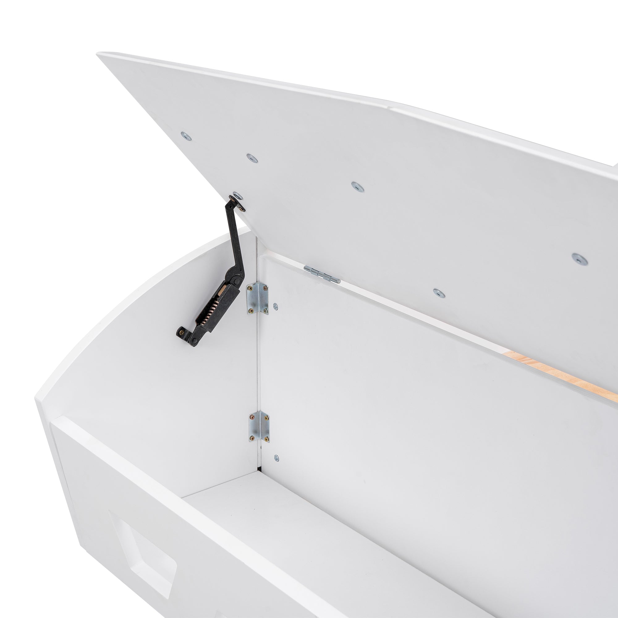 Twin Size Race Car-Shaped Platform Bed with Upholstered Backrest and Storage, White - Atlantic Fine Furniture Melbourne FL