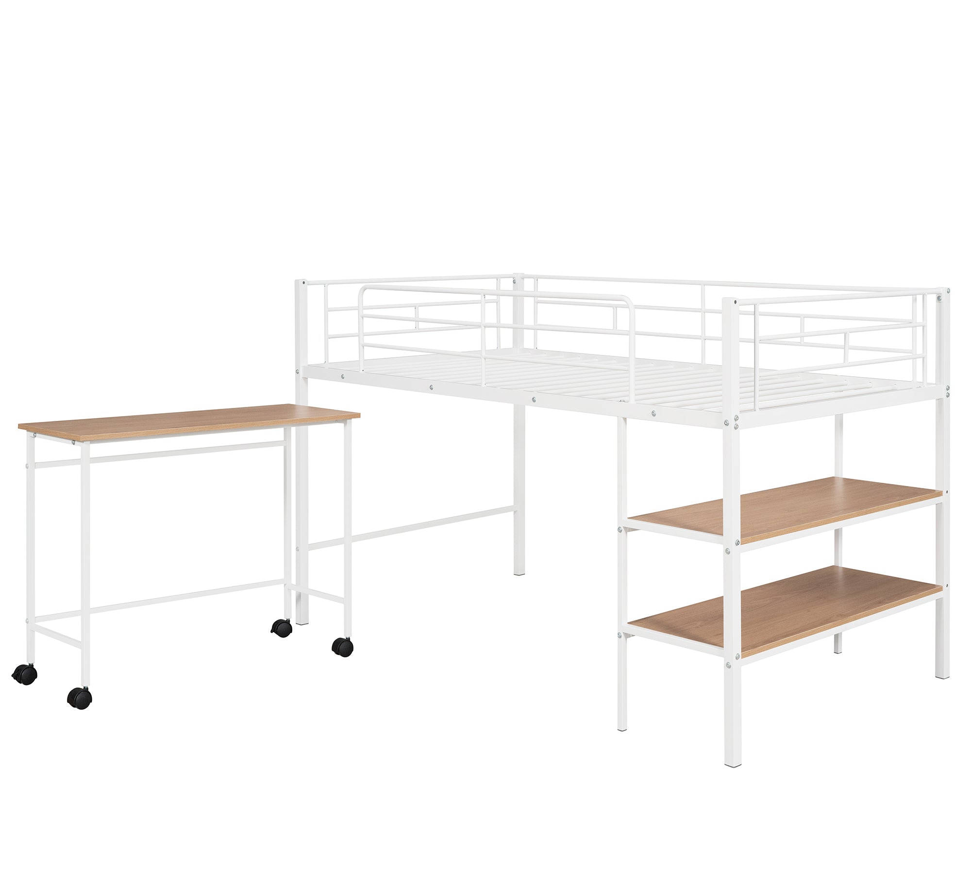 Twin Size Metal Loft Bed with Desk and Shelves,White - Atlantic Fine Furniture Melbourne FL