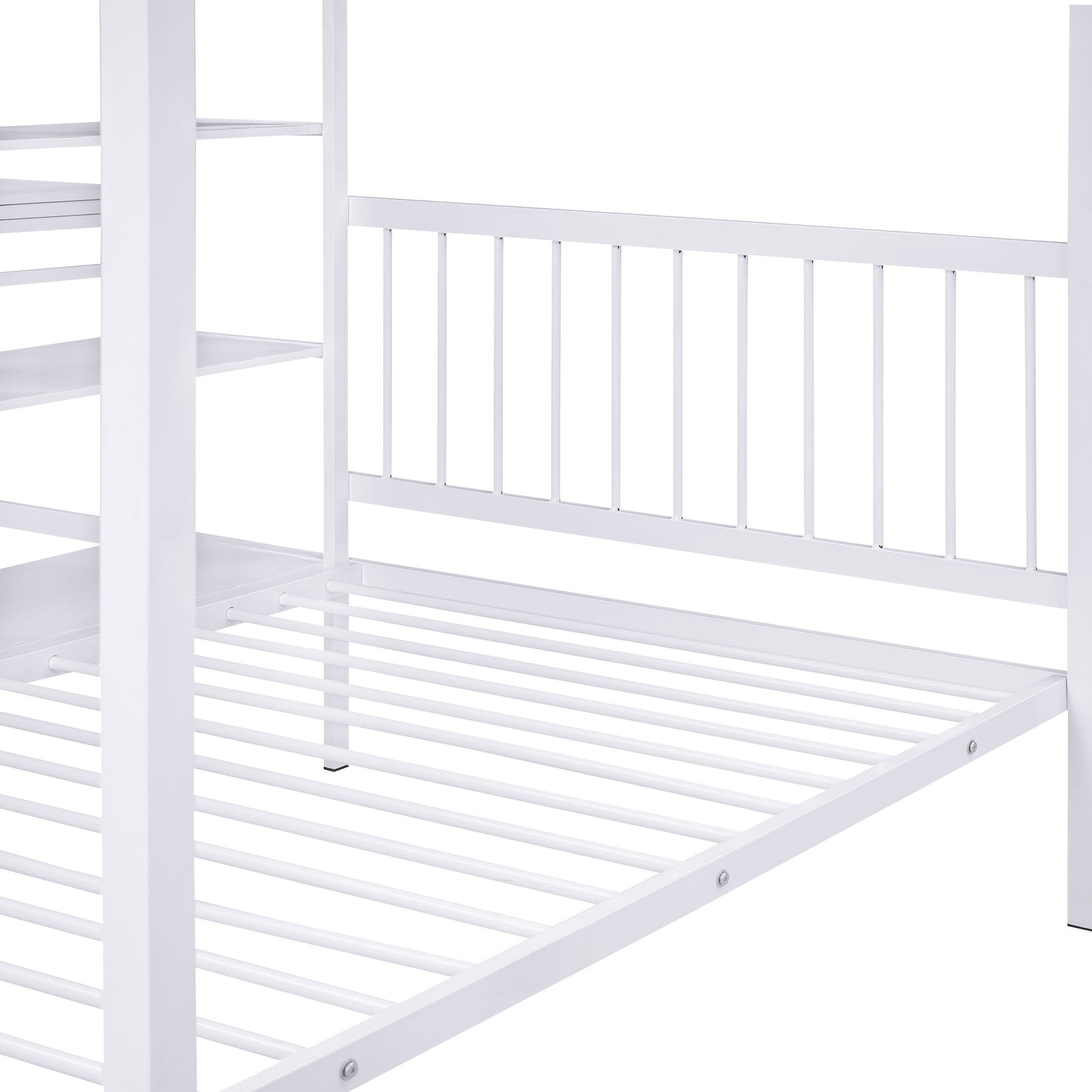 Full Over Twin Metal Bunk Bed with Built-in Desk, Shelves and Ladder, White - Atlantic Fine Furniture Melbourne FL