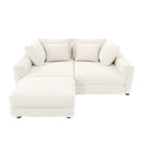Plush Corduroy 4 Seat Sofa With Soft Pillows And Movable Ottoman