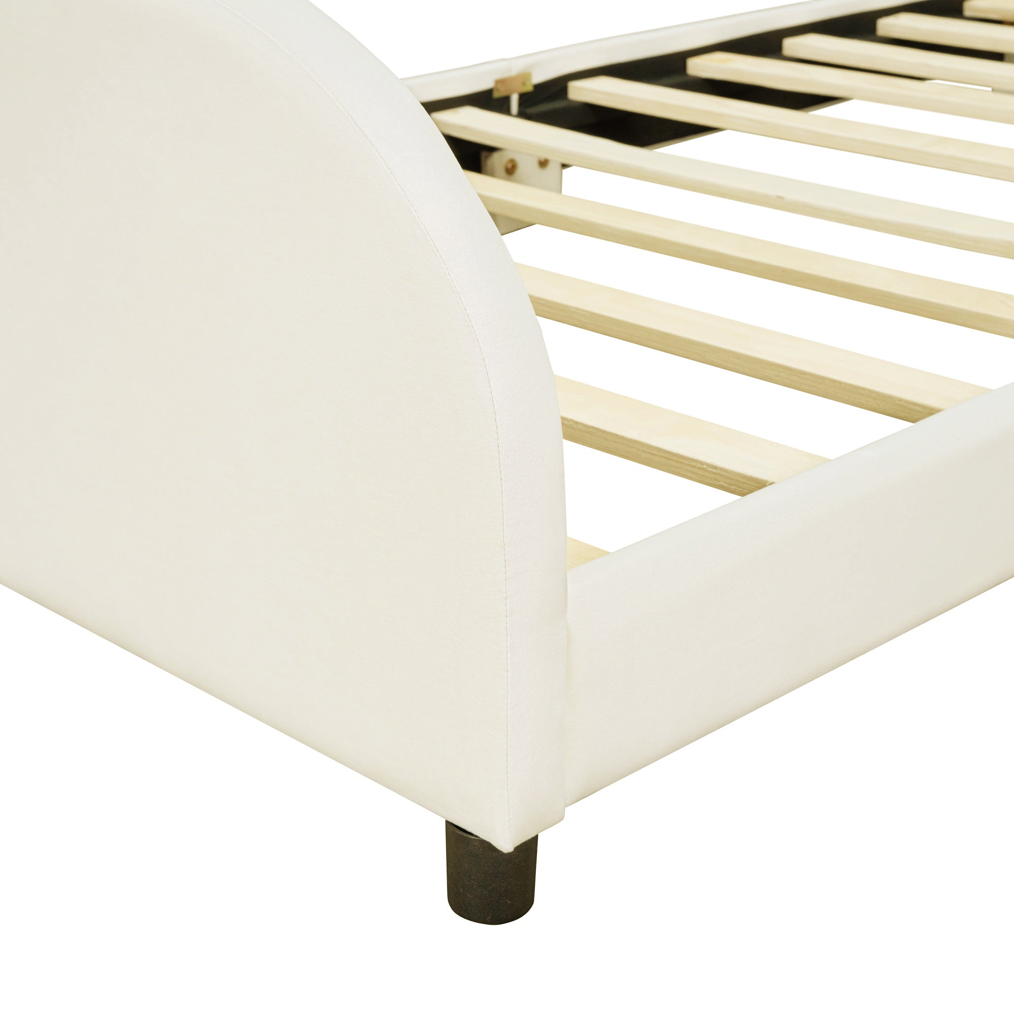 Twin Size Upholstered Platform Bed with Cloud-Shaped Headboard and Embedded Light Stripe, Velvet, Beige - Atlantic Fine Furniture Melbourne FL