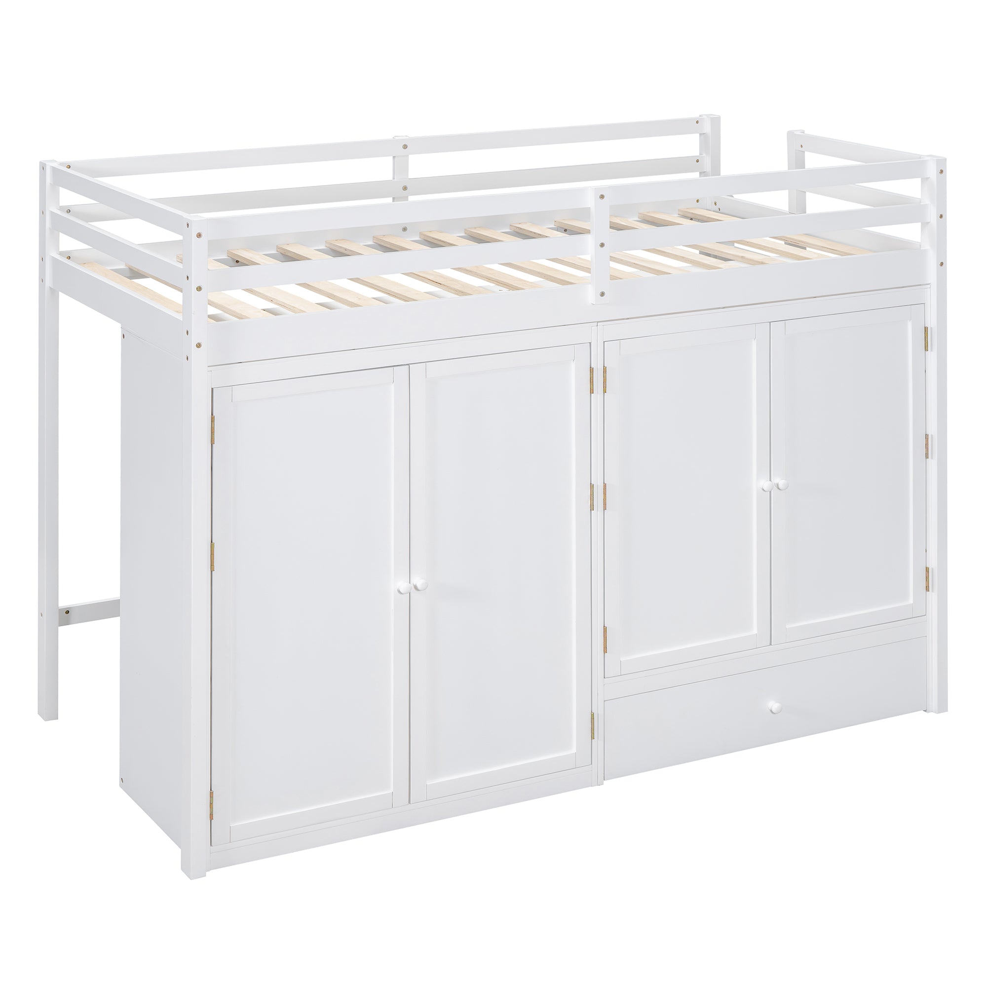 Twin size Loft Bed with Drawer, Two Wardrobes and Mirror, White - Atlantic Fine Furniture Melbourne FL