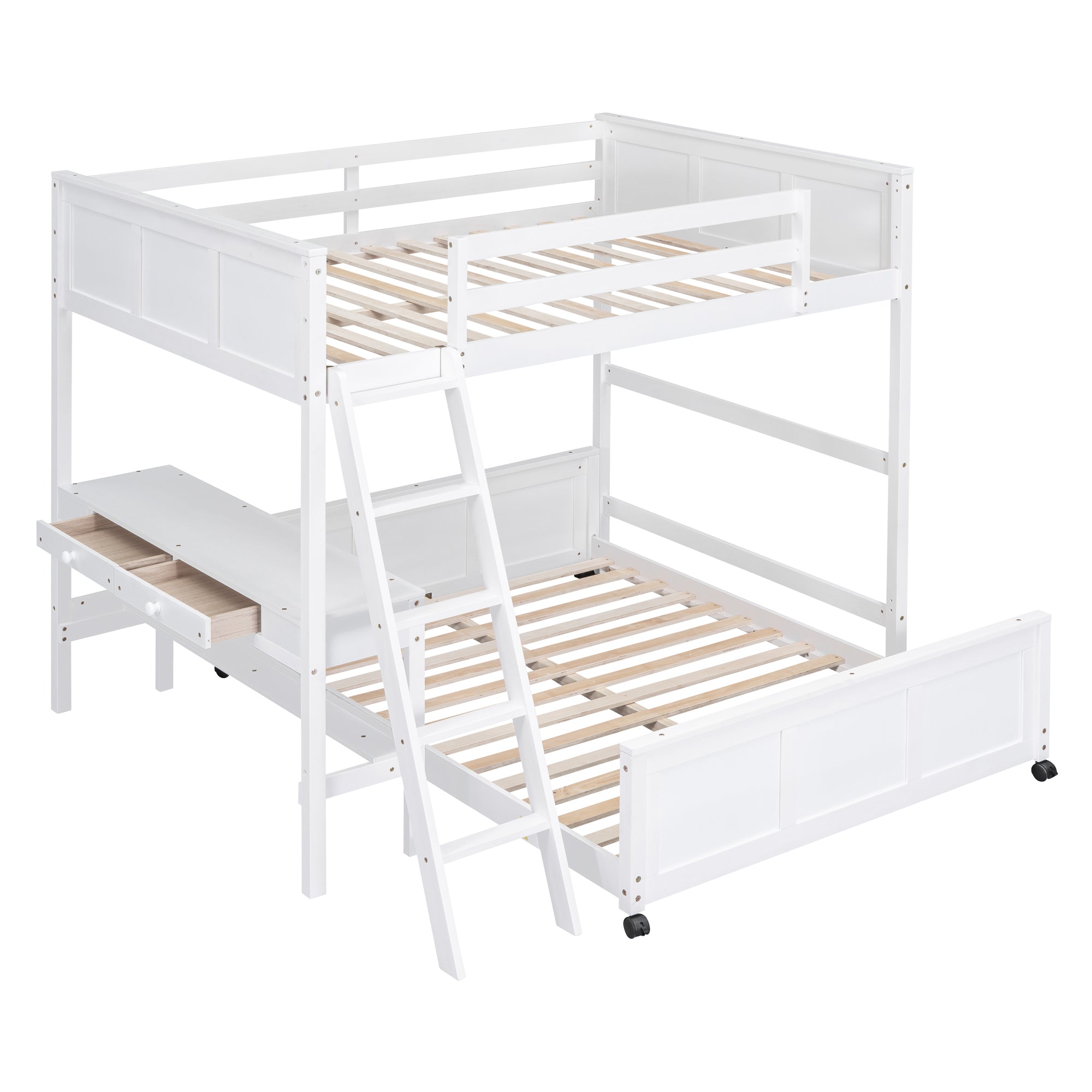Full Over Full Bunk Bed with Desk, White - Atlantic Fine Furniture Melbourne FL