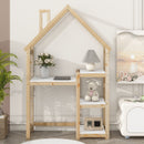 House-Shaped Wooden Writing Desk, Kids Study Table, Bookshelf & Toy Storage