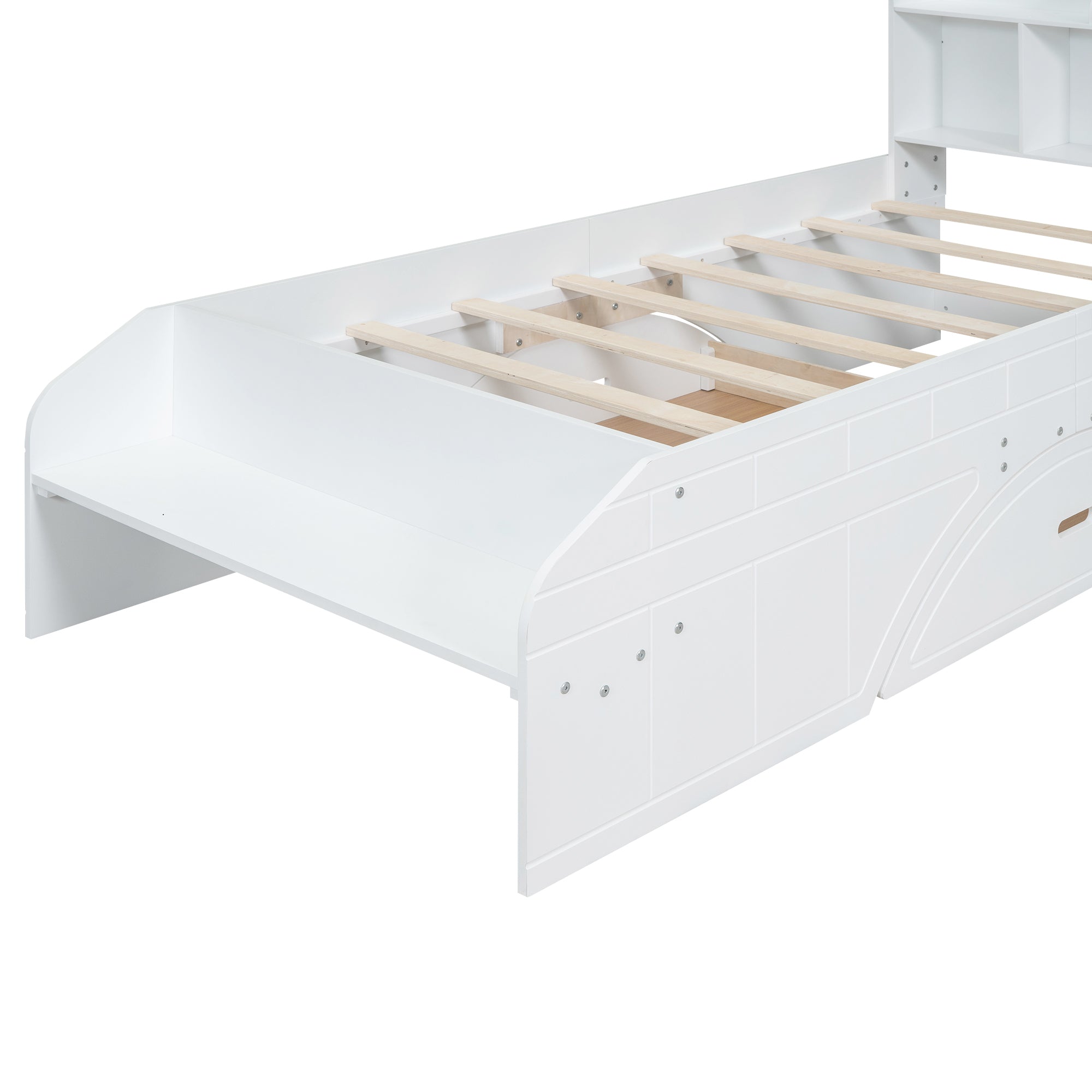 Wood Twin Size Platform Bed with 2 Drawers, Storage Headboard and Footboard, White - Atlantic Fine Furniture Melbourne FL