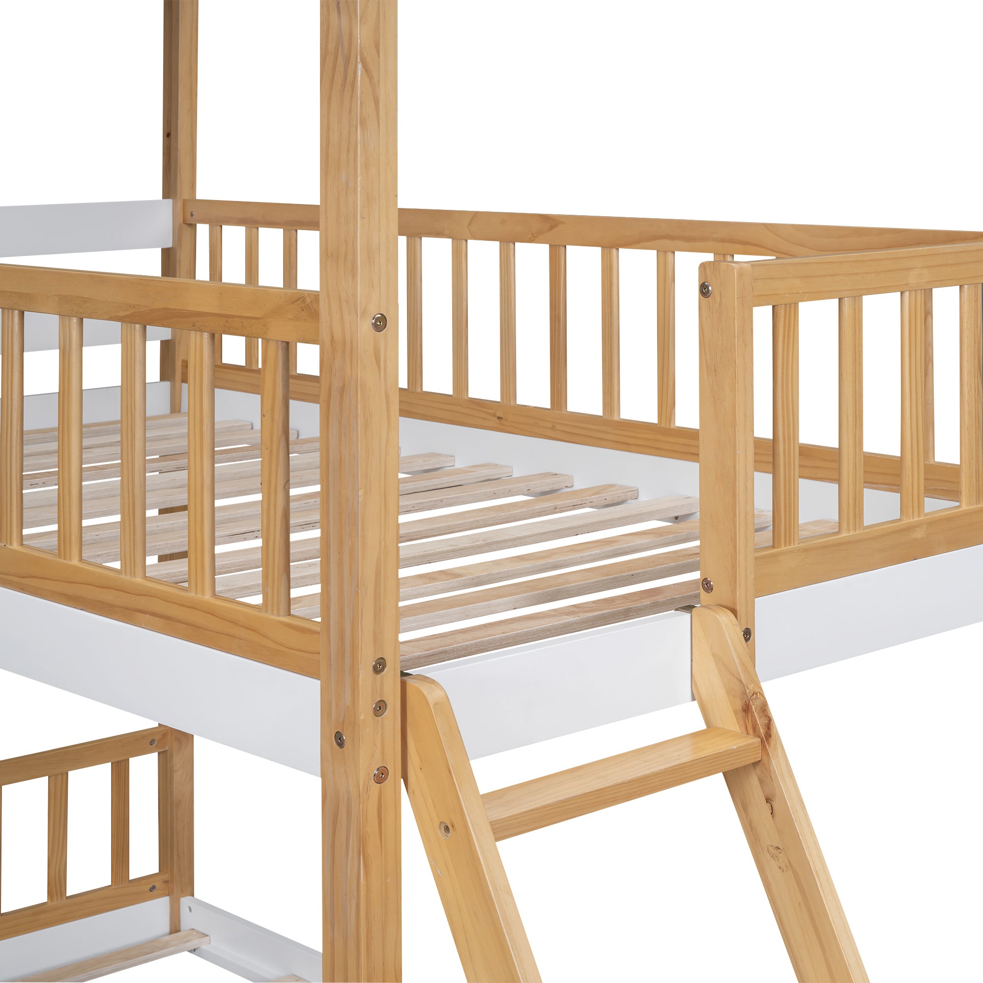 Twin Over Twin Bunk Bed Wood Bed with Roof, Window, Ladder,Natural(OLD SKU :LT100008AAD) - Atlantic Fine Furniture Melbourne FL