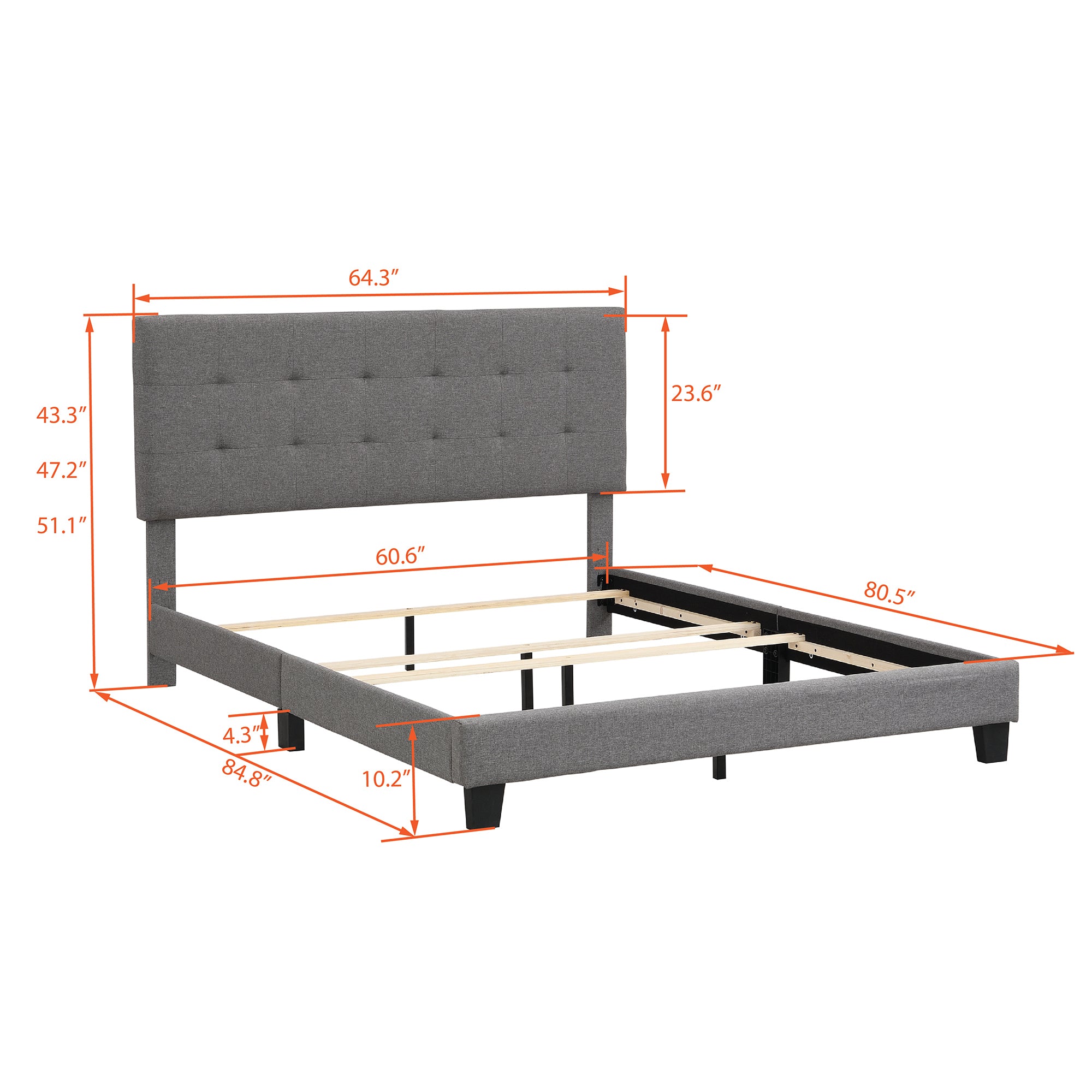 Upholstered Platform Bed with Tufted Headboard, Box Spring Needed, Gray Linen Fabric, Queen Size - Atlantic Fine Furniture Melbourne FL