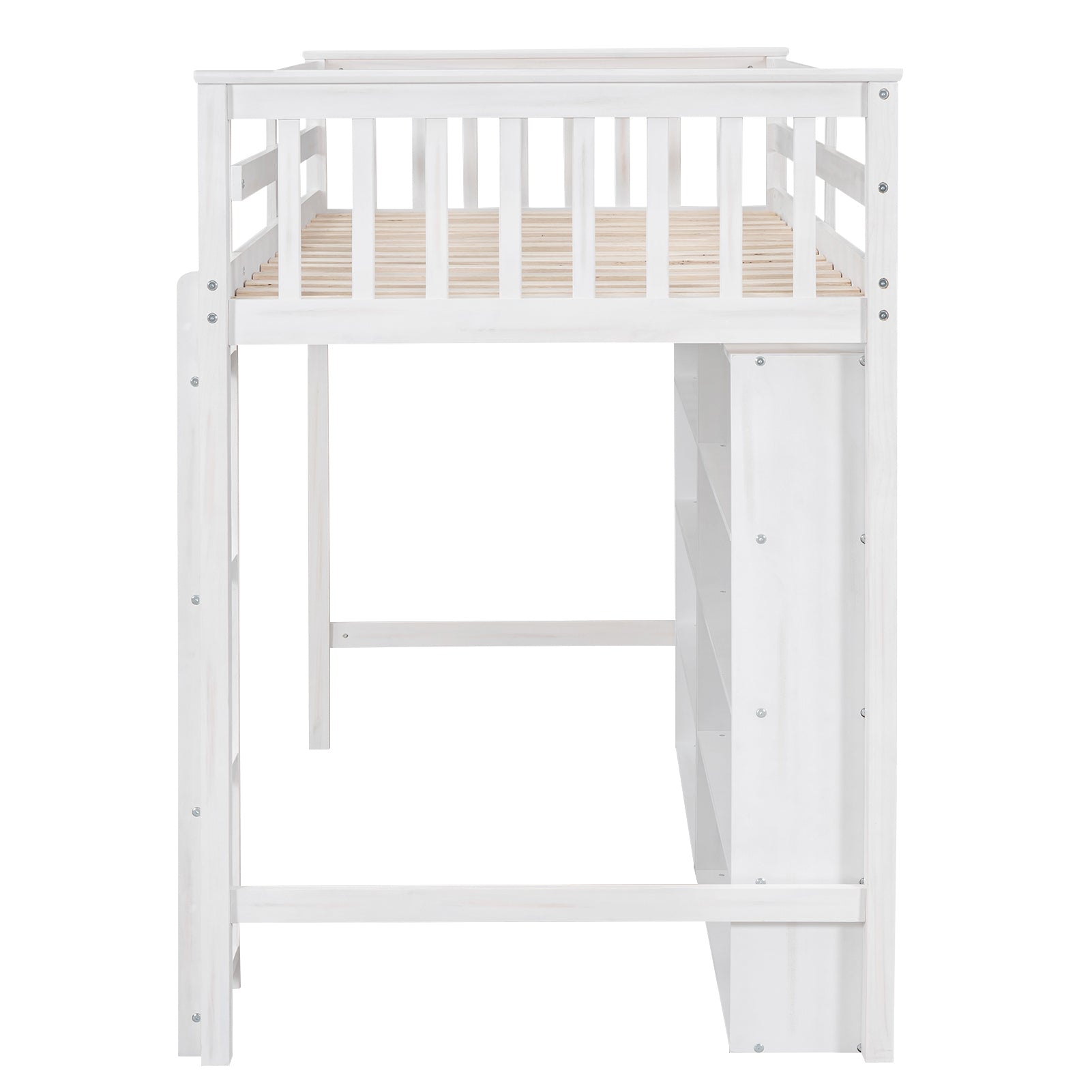 Twin Size Loft Bed with 8 Open Storage Shelves and Built-in Ladder, White - Atlantic Fine Furniture Melbourne FL