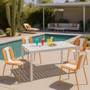 4 Piece Set Of Modern Striped Color- Blocking Single Chairs With Long Table