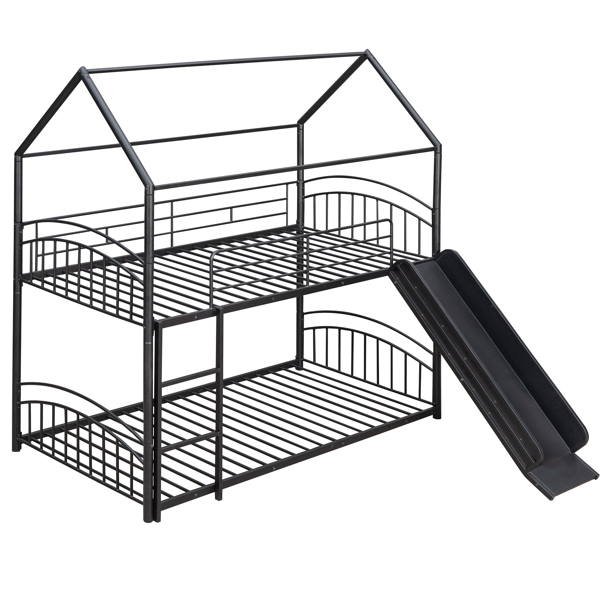 Twin Over Twin Metal Bunk Bed With Slide,Kids House Bed Black - Atlantic Fine Furniture Melbourne FL