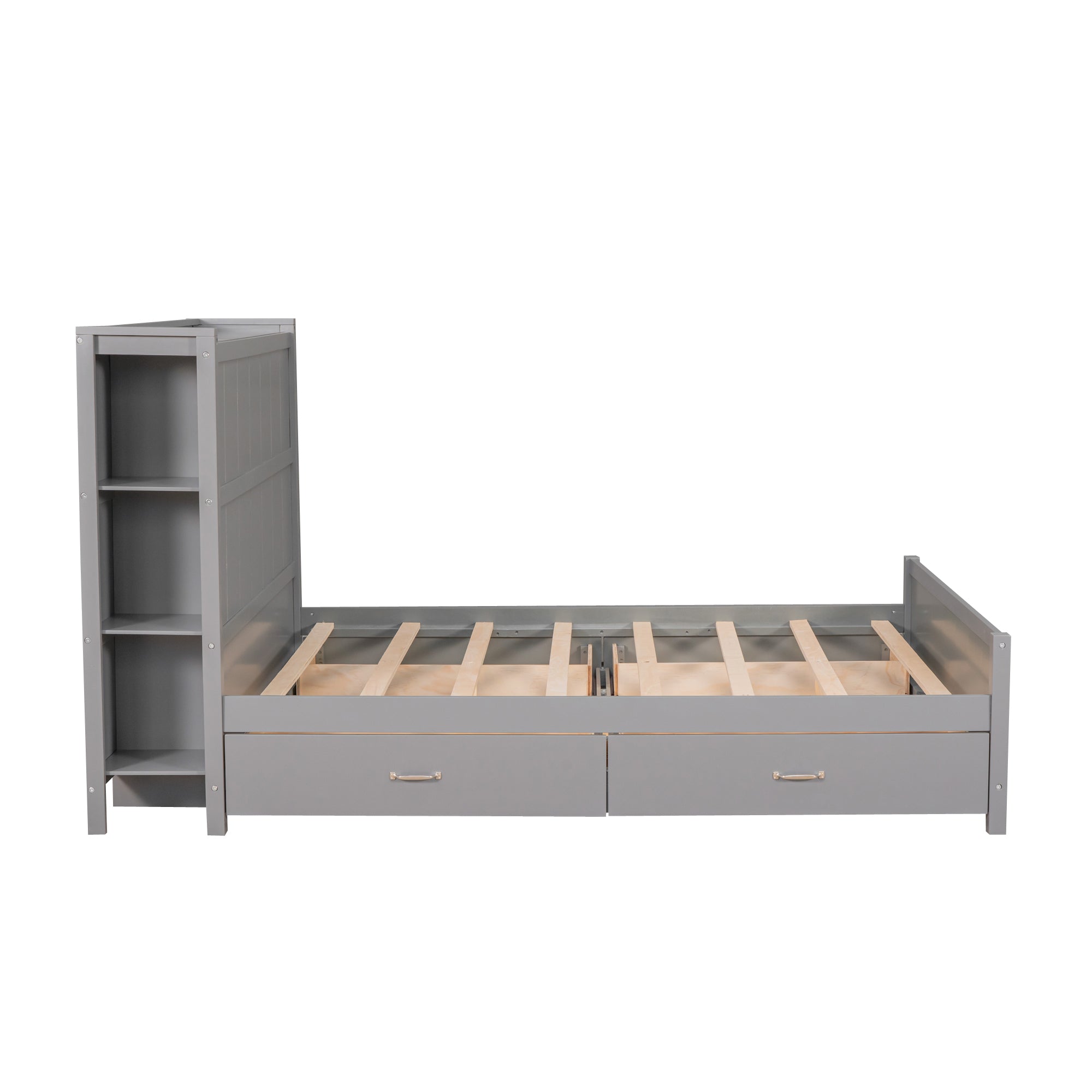 Full Size Platform Bed with Drawers and Storage Shelves, Gray - Atlantic Fine Furniture Melbourne FL