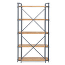 Yorktown - Industrial 5 Shelf Bookcase With Metal Pipework And Solid Fir - Natural