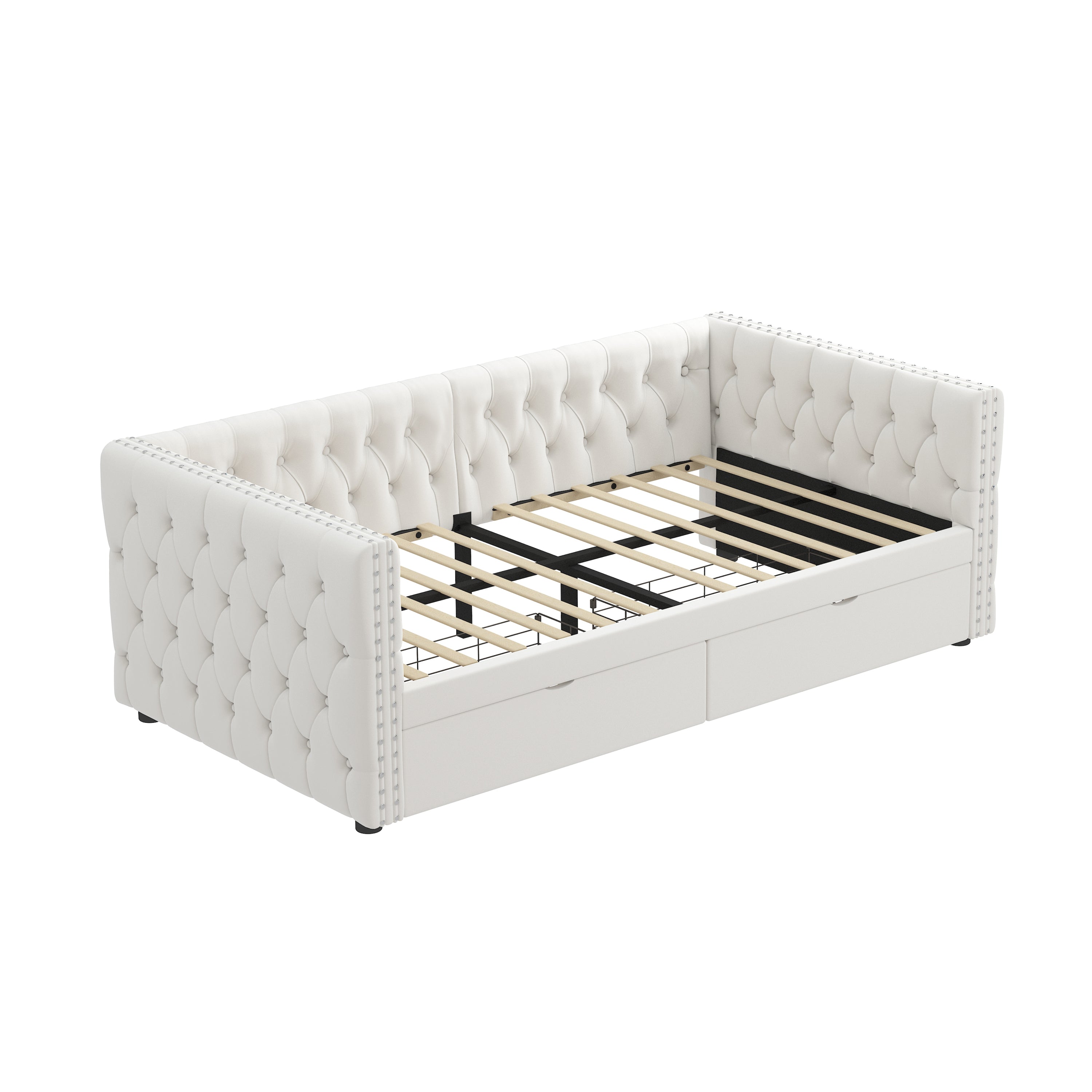 Twin Size Daybed with Drawers Upholstered Tufted Sofa Bed, with Button on Back and Copper Nail on Waved Shape Arms, velvet(79.5"x41.5"x26.5") - Atlantic Fine Furniture Melbourne FL