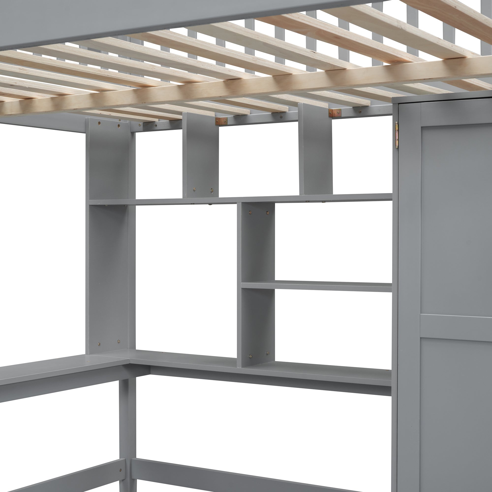 Full size Loft Bed with Bookshelf,Drawers,Desk,and Wardrobe-Gray - Atlantic Fine Furniture Melbourne FL