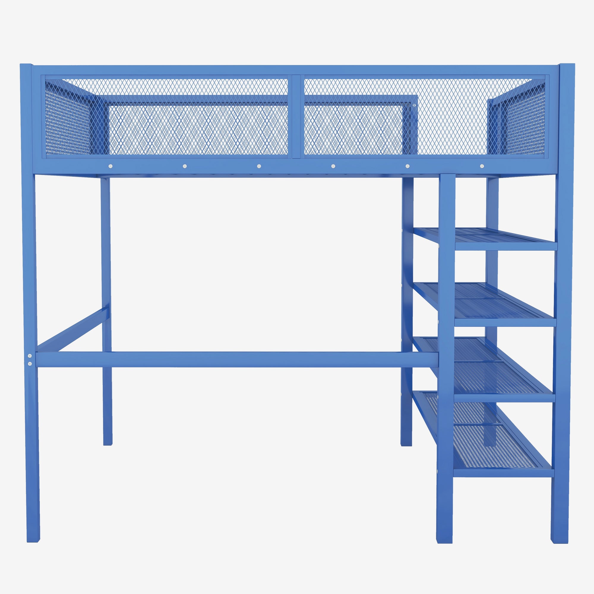 Full Size Metal Loft Bed with 4-Tier Shelves and Storage, Blue - Atlantic Fine Furniture Melbourne FL