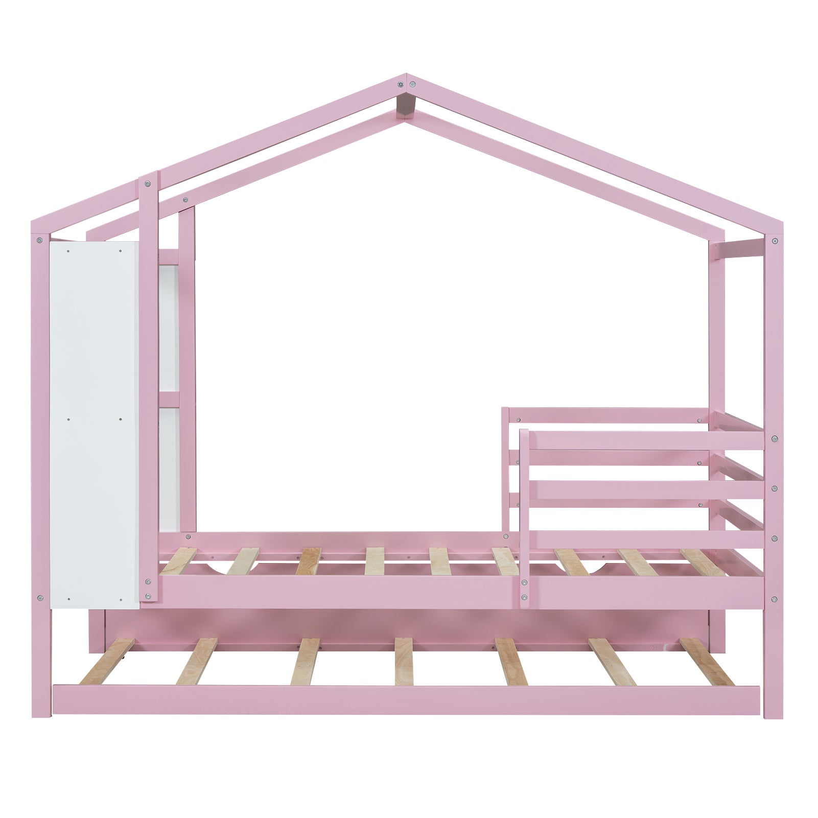 Twin Size Wood House Bed with Fence and Writing Board,Pink - Atlantic Fine Furniture Melbourne FL