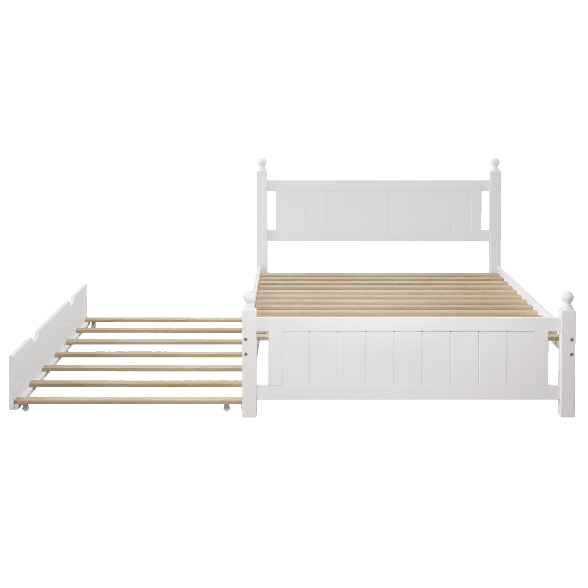 Full Size Solid Wood Platform Bed Frame with trundle for Limited Kids, Teens, Adults, No Need Box Spring, White - Atlantic Fine Furniture Melbourne FL