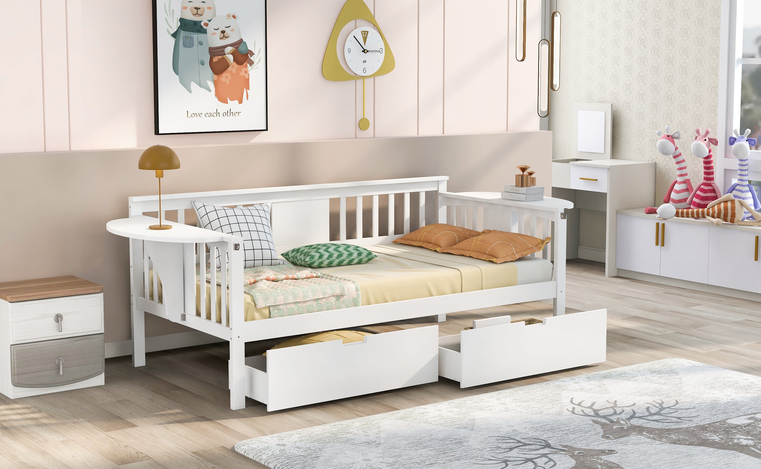 Twin size Daybed with Two Drawers, Wood Slat Support, White - Atlantic Fine Furniture Melbourne FL