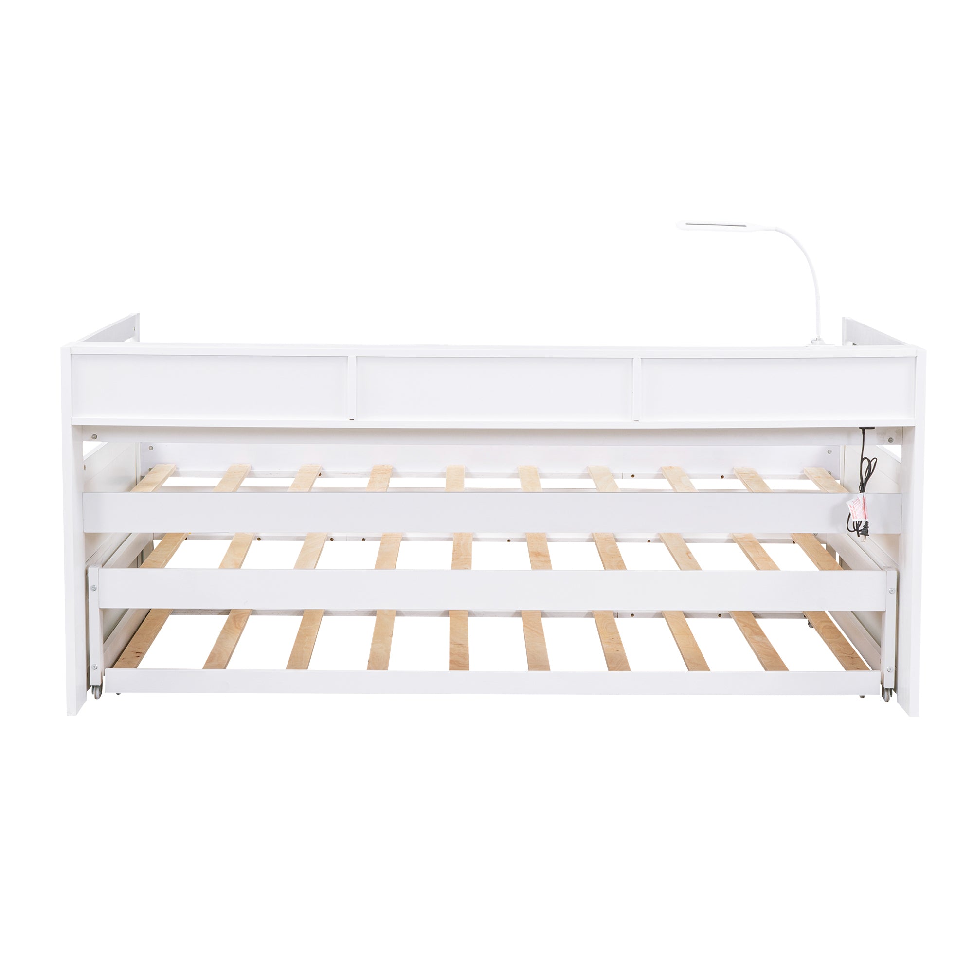 Twin XL Wood Daybed with 2 Trundles, 3 Storage Cubbies, 1 Light for Free and USB Charging Design, White - Atlantic Fine Furniture Melbourne FL