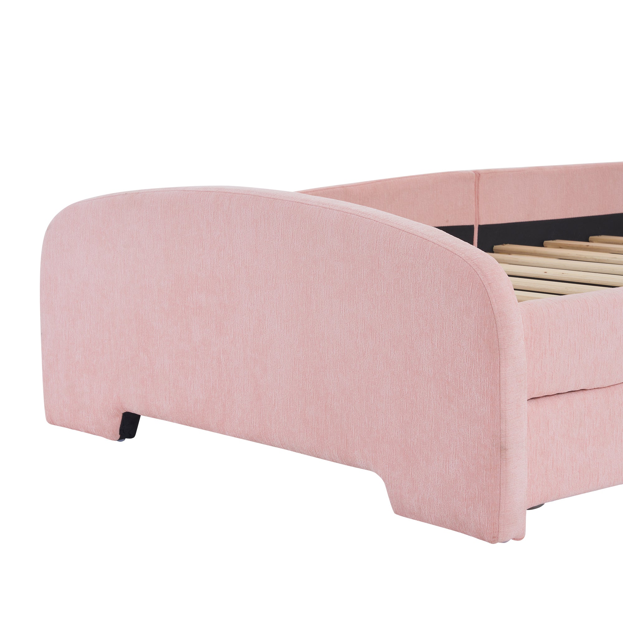 Twin Size Upholstered Platform Bed with Cartoon Ears Shaped Headboard and 2 Drawers, Pink - Atlantic Fine Furniture Melbourne FL