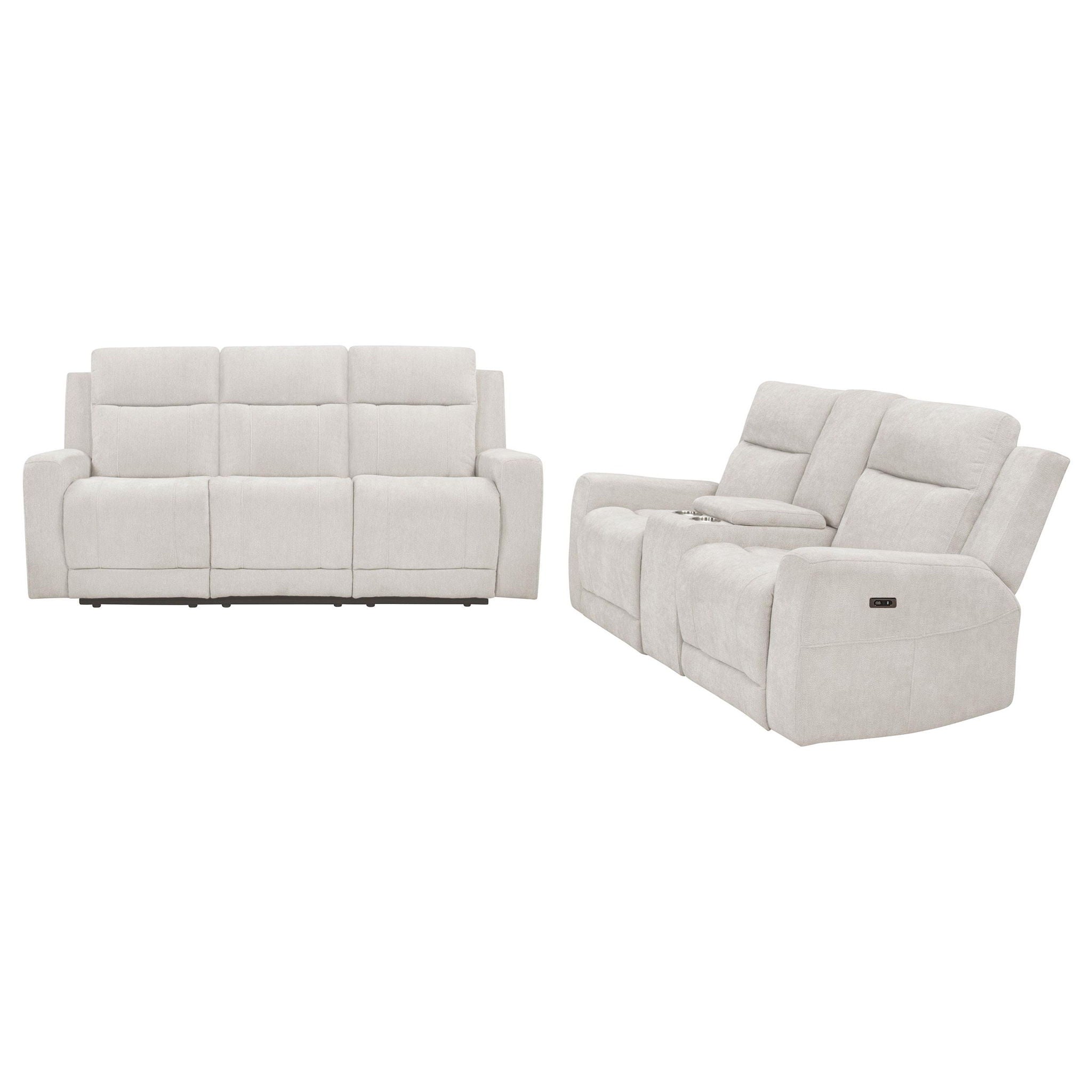 Kennett 2-piece Chenille Power Reclining Sofa Set Ivory