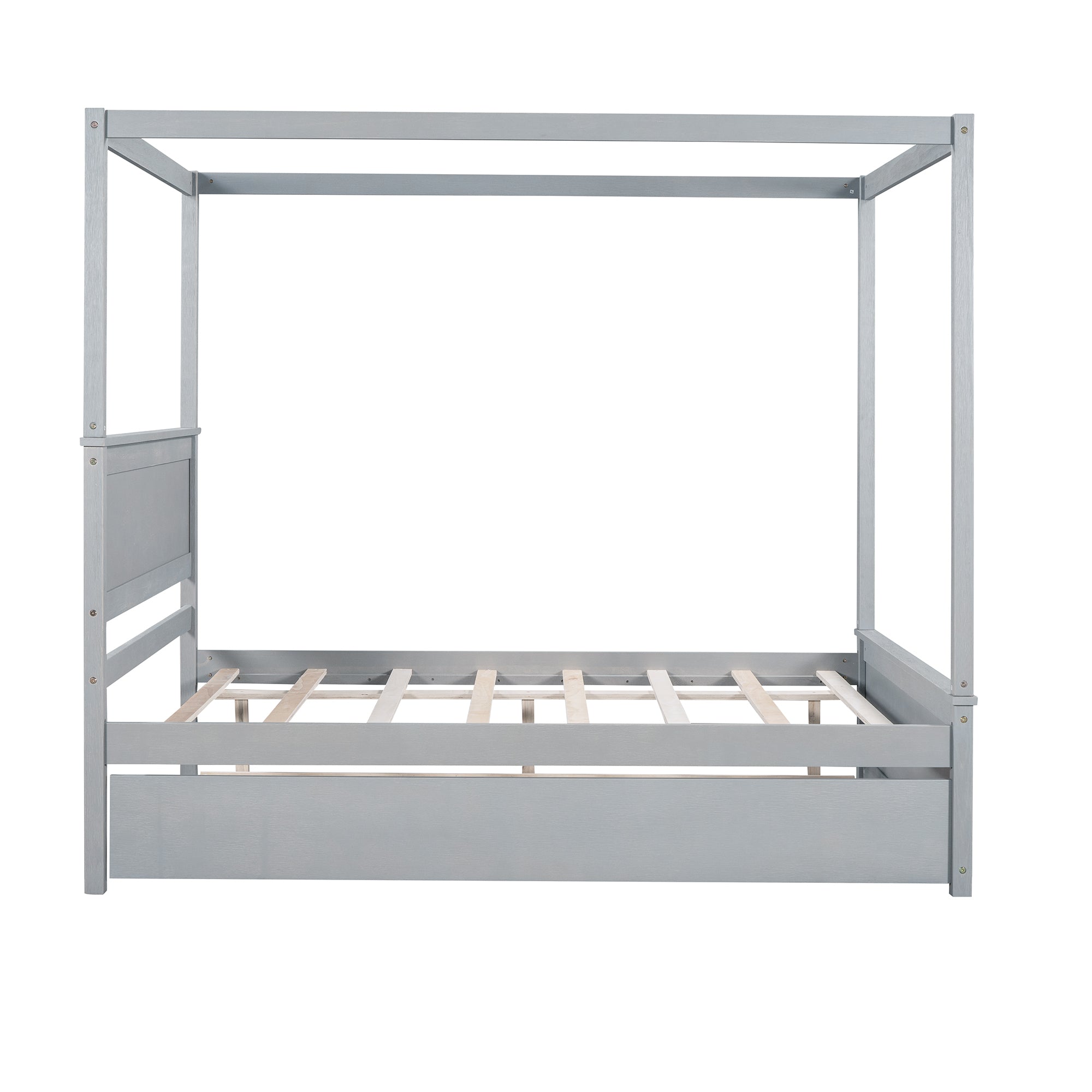Wood Canopy Bed with Trundle Bed ,Full Size Canopy Platform bed With Support Slats .No Box Spring Needed, Brushed Gray - Atlantic Fine Furniture Melbourne FL