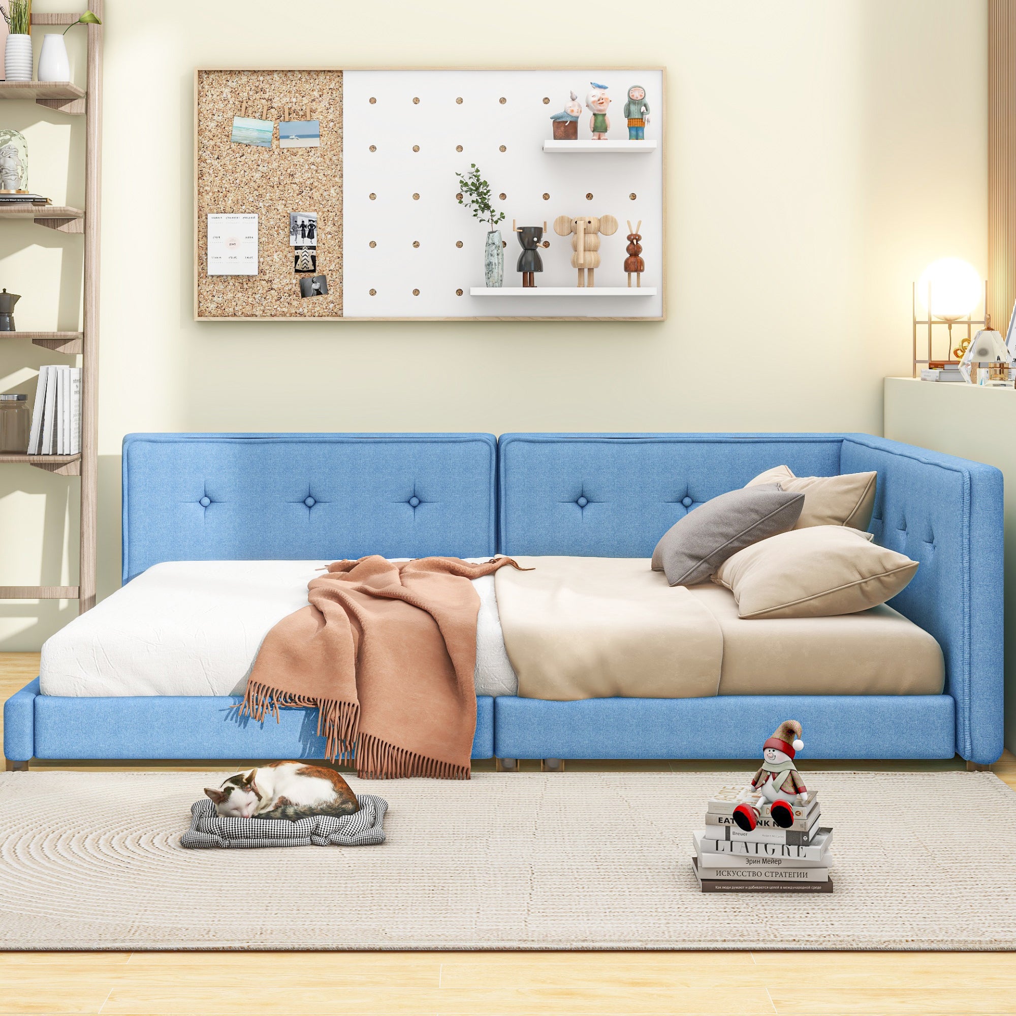 Upholstered Full Size Tufted Platform Bed, Blue - Atlantic Fine Furniture Melbourne FL