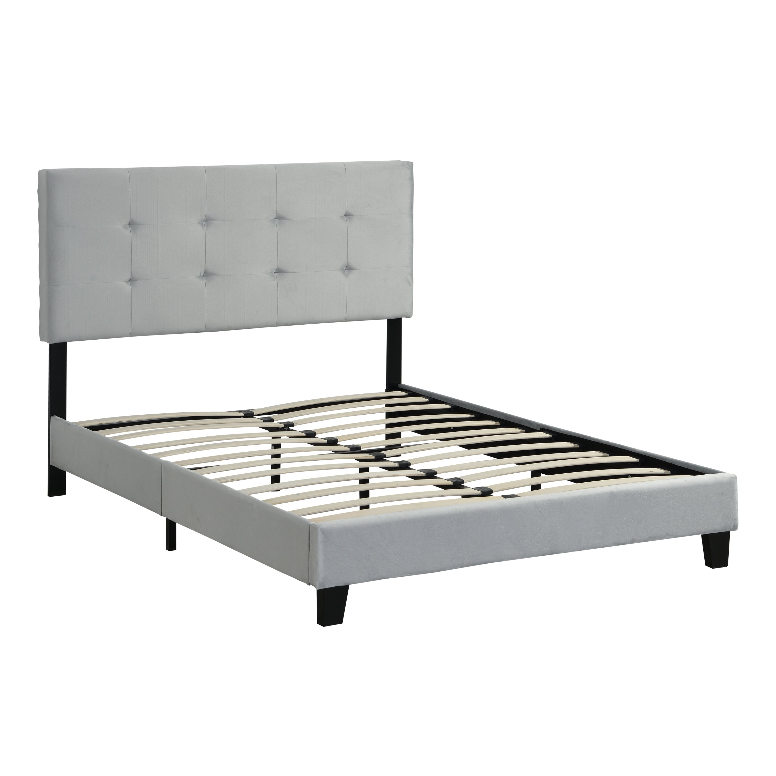 Full Size Upholstered Platform Bed Frame with pull point Tufted Headboard, Strong Wood Slat Support, Mattress Foundation, No Box Spring Needed, Easy Assembly, Gray - Atlantic Fine Furniture Melbourne FL