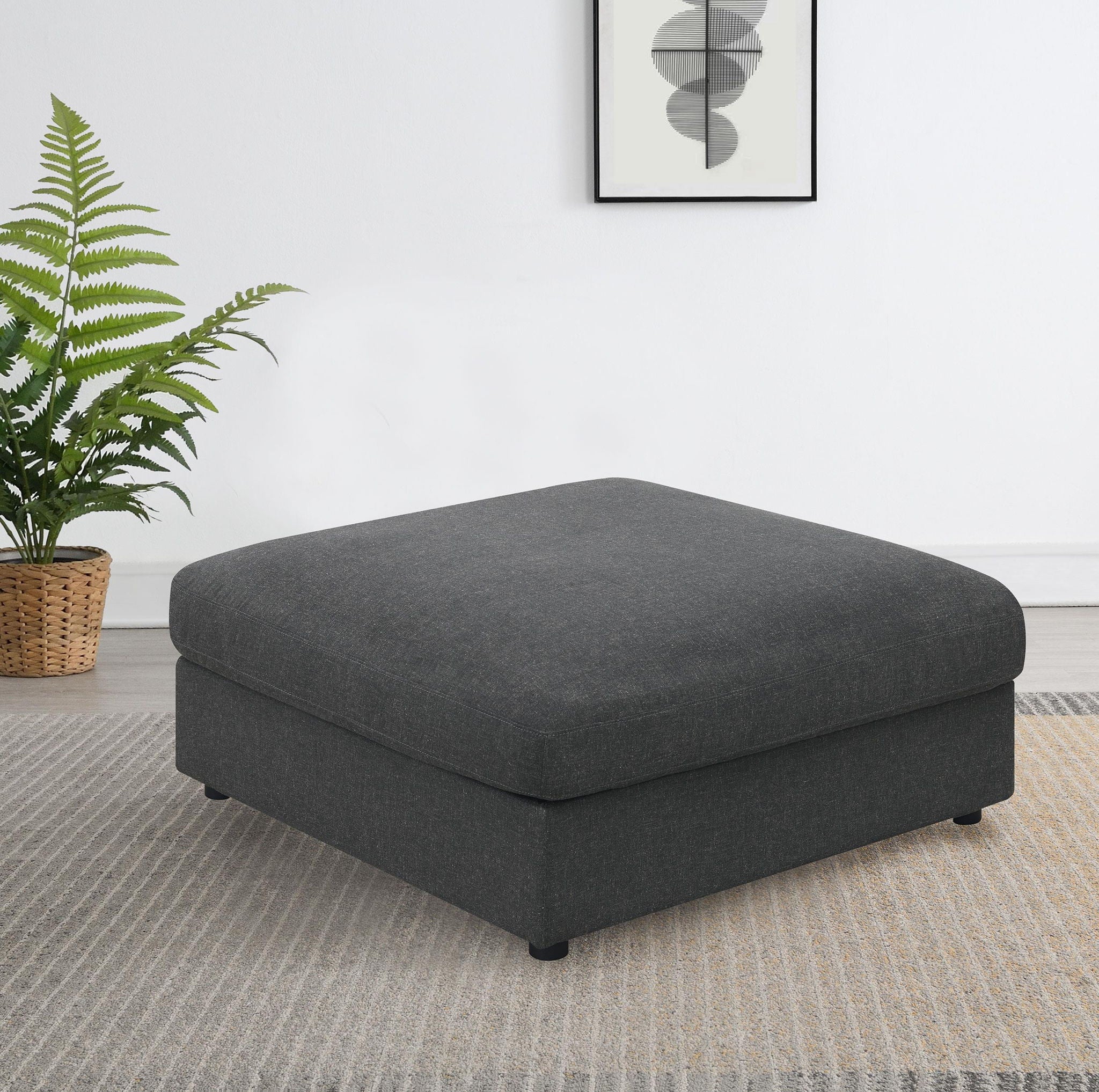 Serene Square Upholstered Ottoman Charcoal