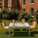 4 Piece Set Of Modern Striped Color- Blocking Single Chairs With Long Table