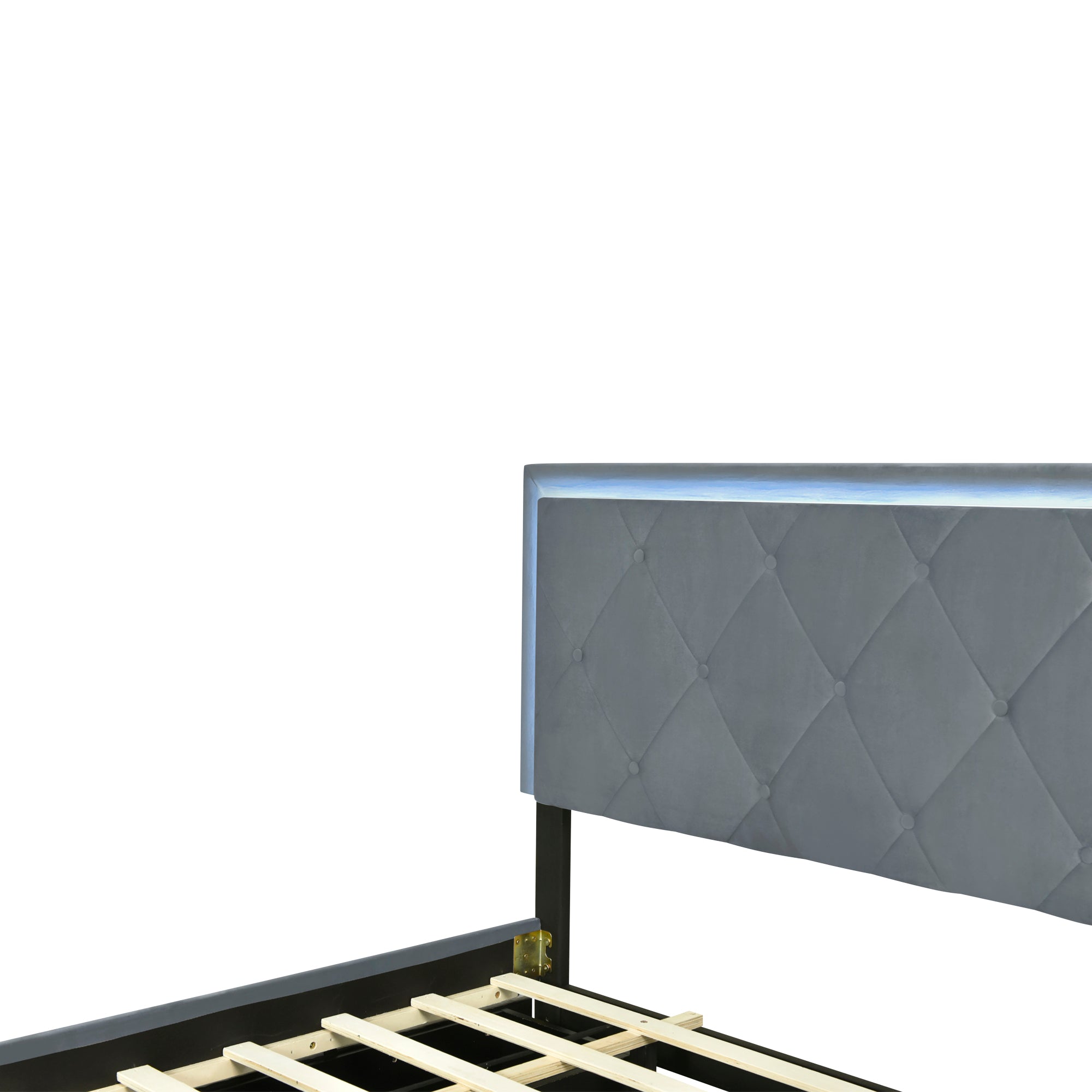 Full Size Velvet Storage Platform Bed, with 2 Big Drawers, T Size Trundle and LED Light, Gray - Atlantic Fine Furniture Melbourne FL