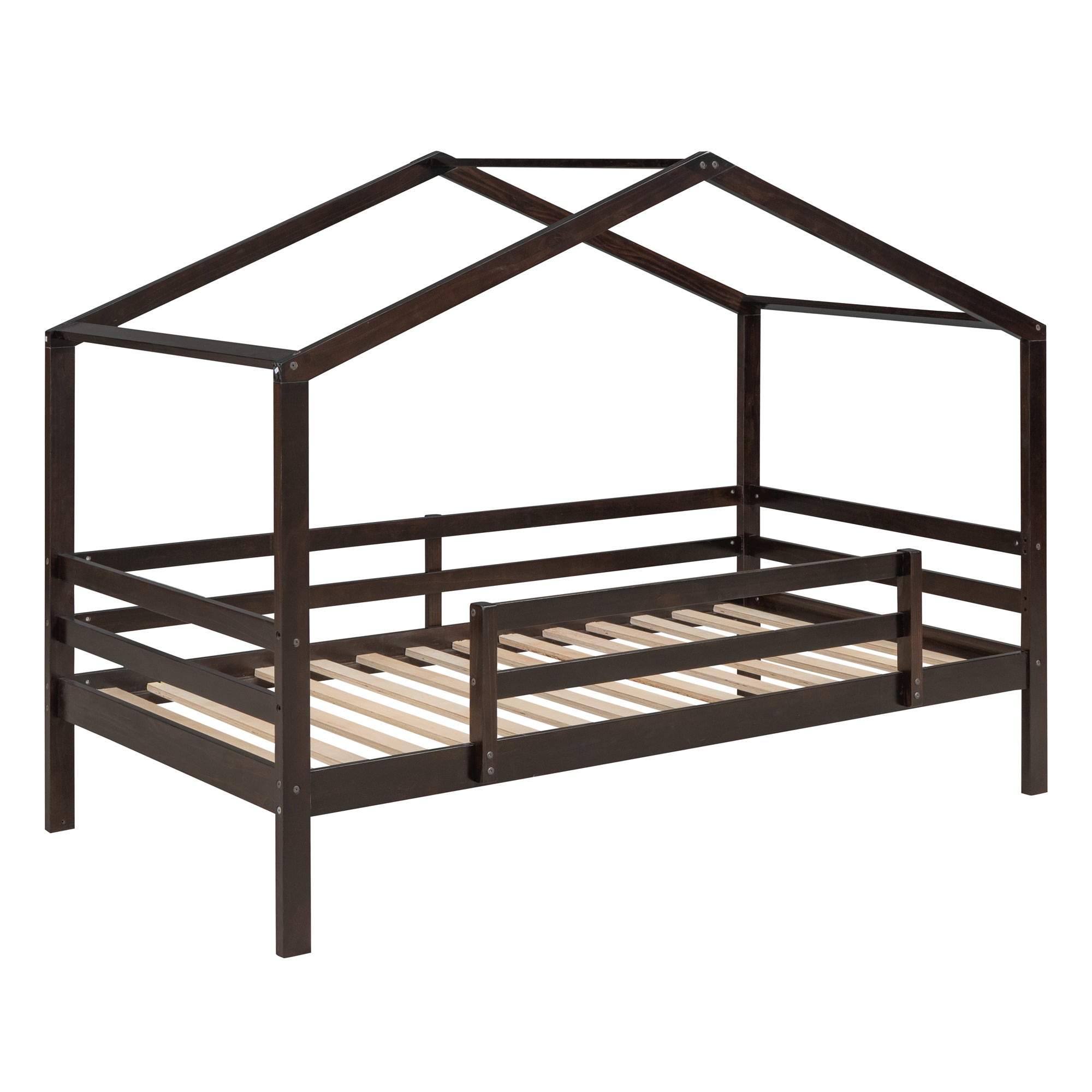 Twin Over Twin Bunk Bed with Roof, Slide and Ladder, Espresso - Atlantic Fine Furniture Melbourne FL