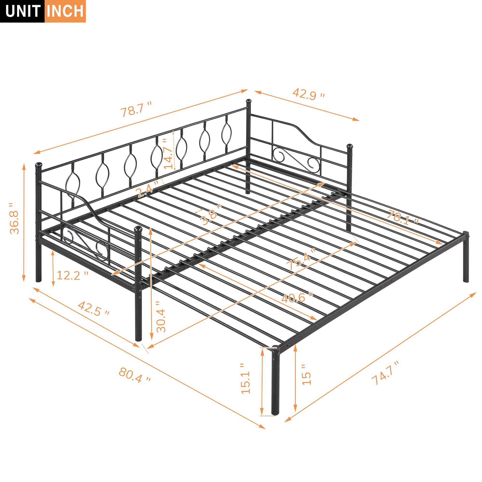 Twin Size Metal Daybed with Trundle, Daybed with Slat No Box required Black - Atlantic Fine Furniture Melbourne FL